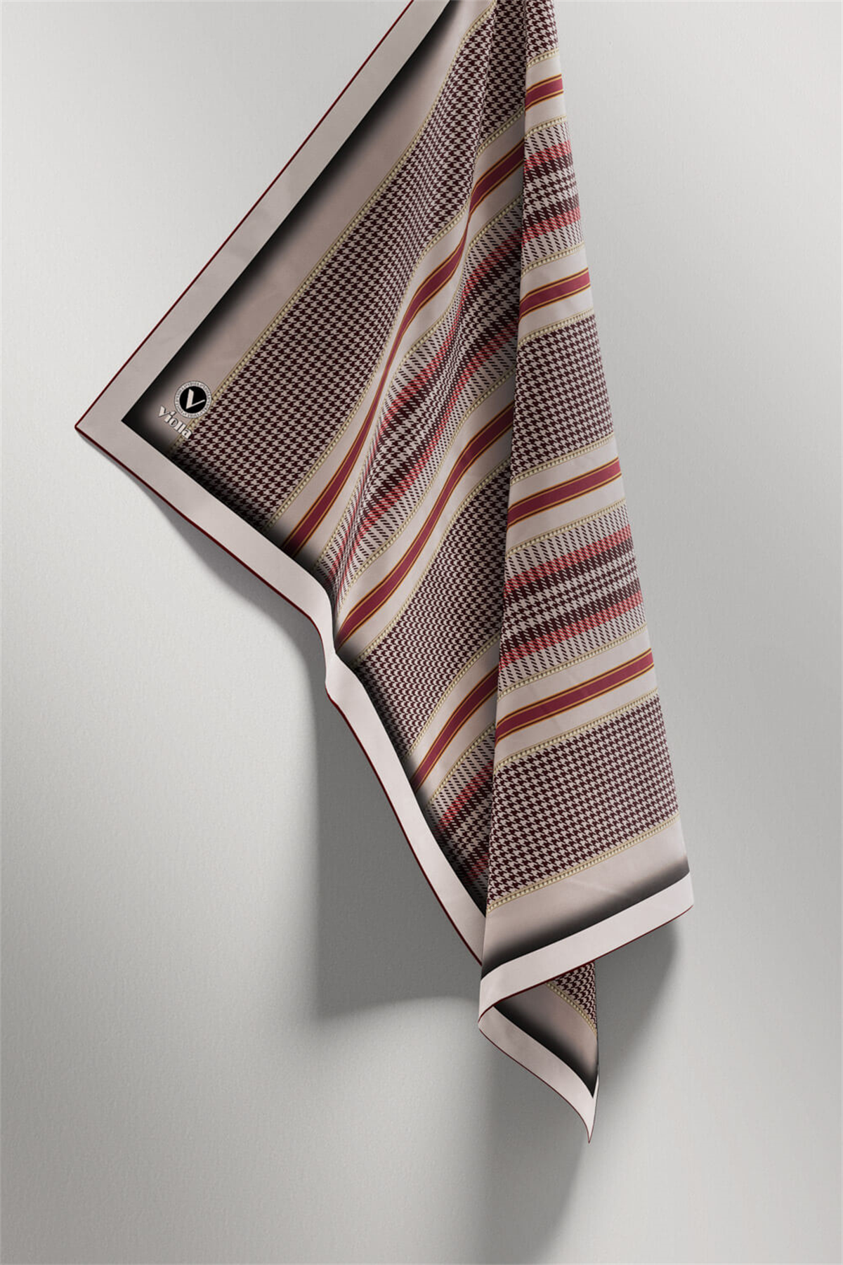 Twill Kazayaklı Şerit Desenli Bej Renkli 90x90 Eşarp (İpek İçermez) Kenar Dikiş Şekli El Dikişli