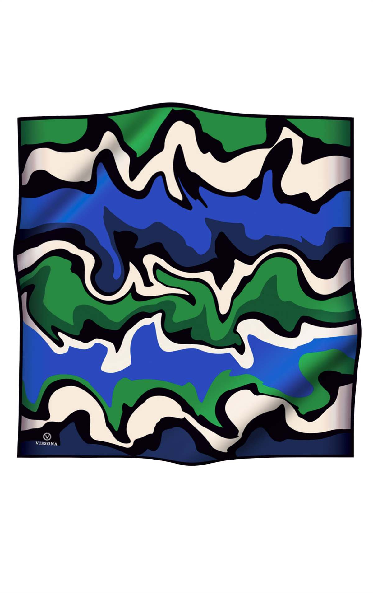 % 57 İPEK % 43 VİSKON Twill İpek Dalga Desenli Saks - Zümrüt Yeşili Renkli 90x90 Dikim Şekli : El Dikişi Eşarp