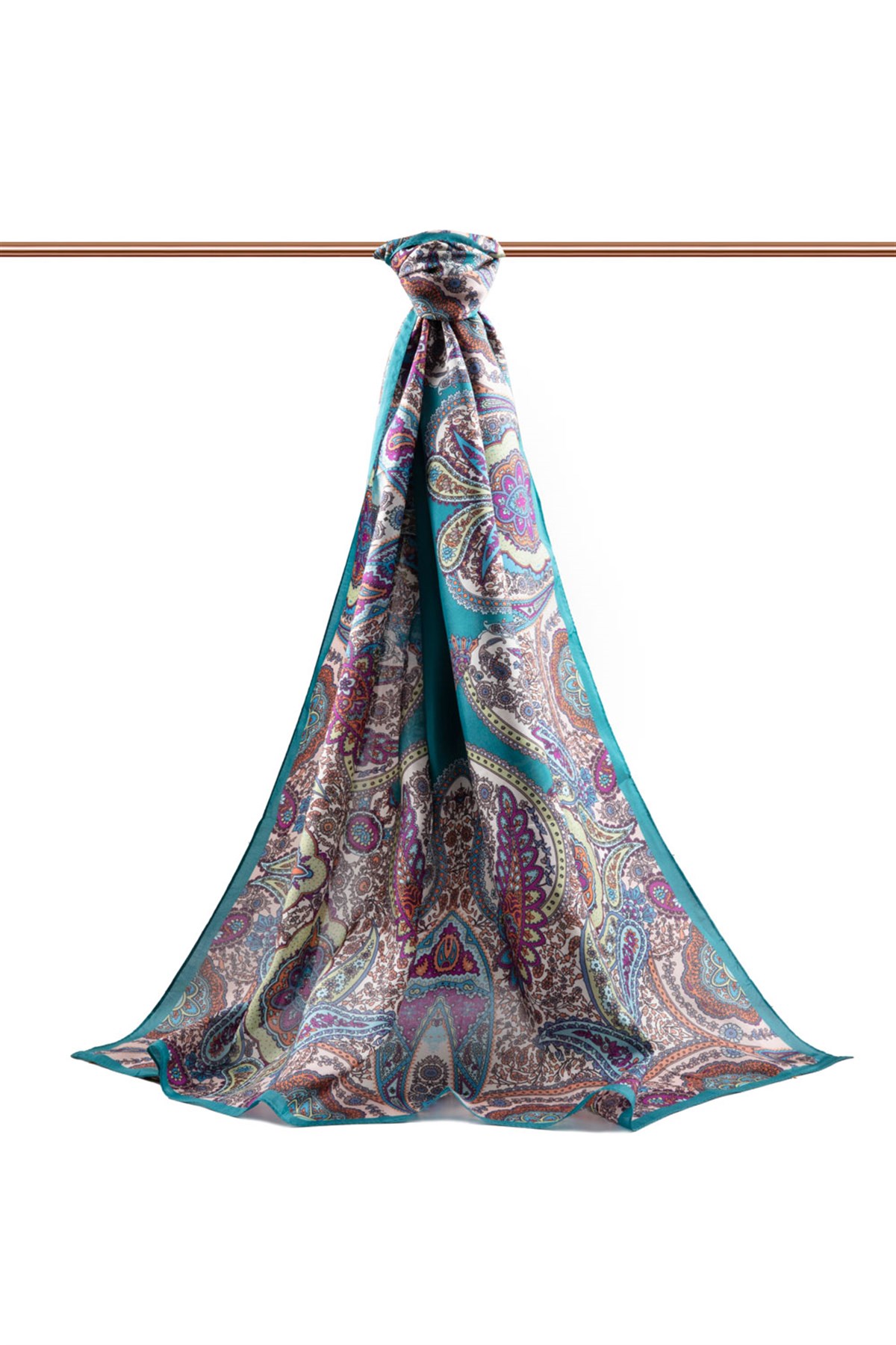 100% İpek Etro Desenli Petrol Yeşili Renkli 92x210 Şal