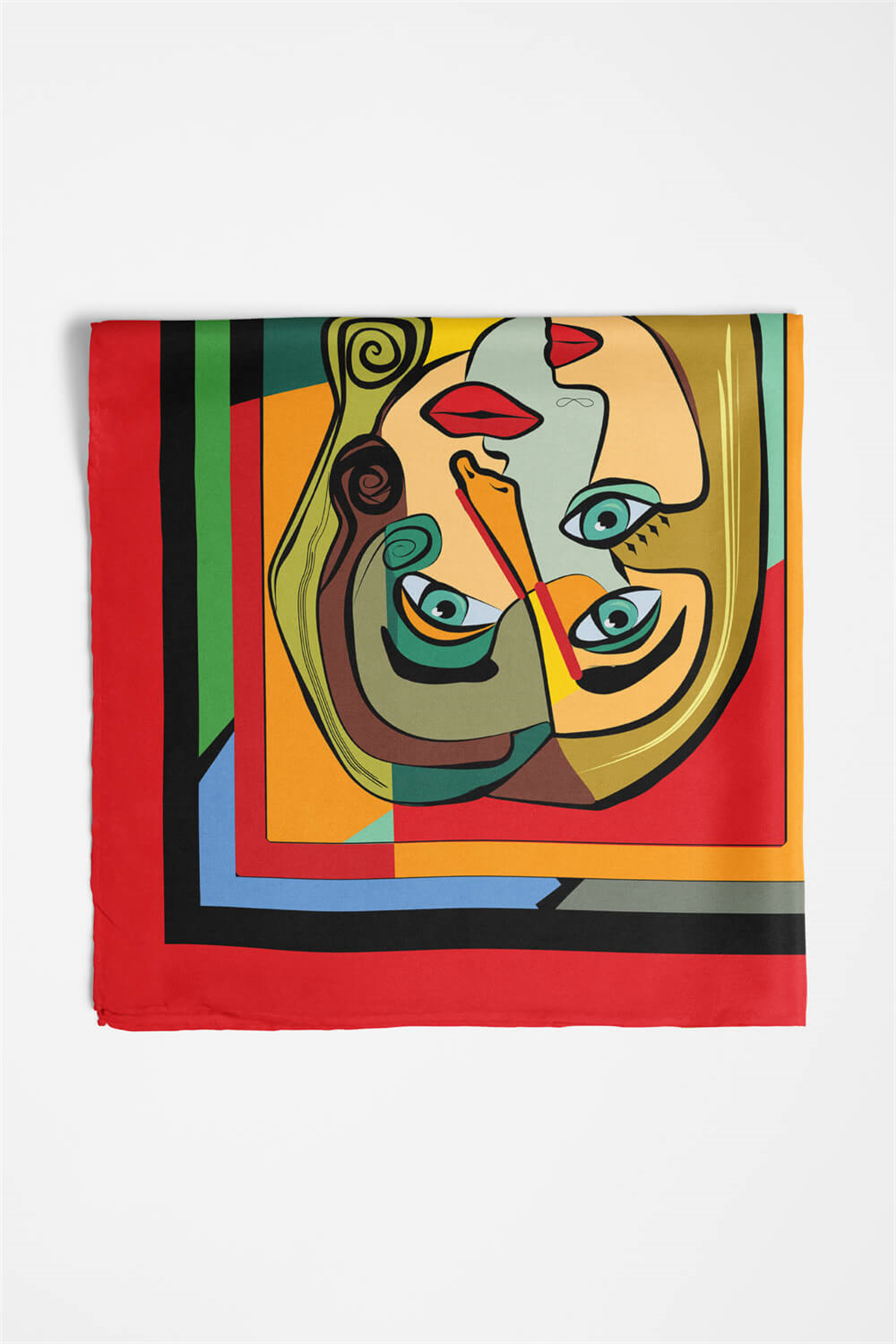 A11 Kadın Portrait Desenli Bandana 50x50 Kırmızı DG0238-22 Snz