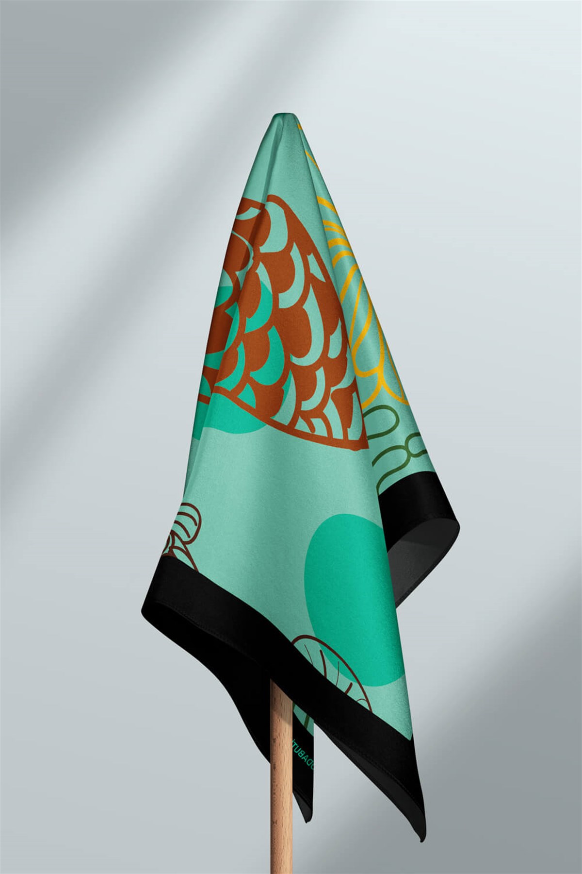 Violla Y39 Kadın Balık Desenli Bandana 50x50 Yeşil DG0184-22
