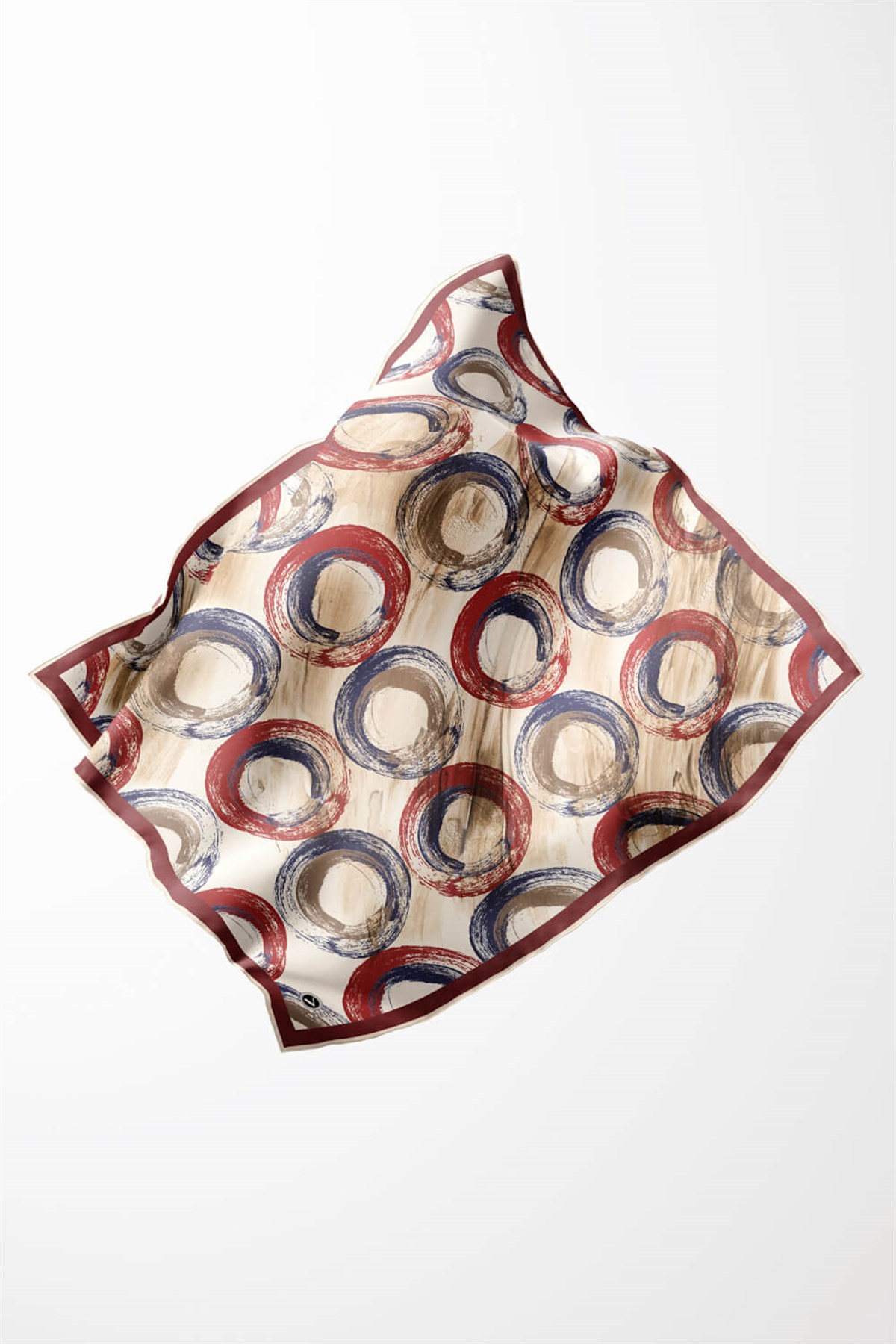 Twill Geometrik Fırça Darbesi Desenli Gül Kurusu Renkli 90x90 Eşarp (İpek İçermez) Kenar Dikiş Şekli El Dikişli