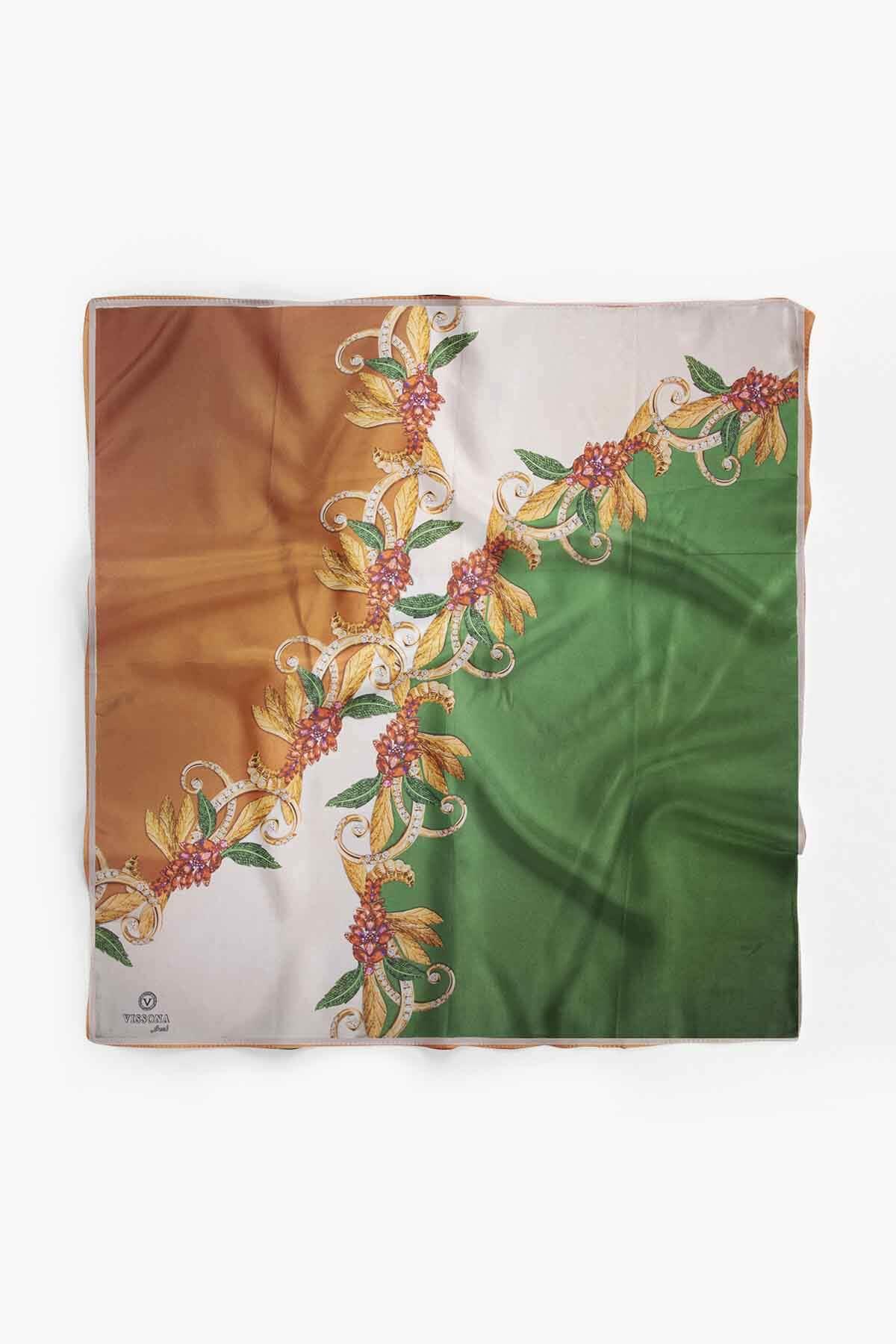 %100 İpek Kadın Desenli Bandana 80x80