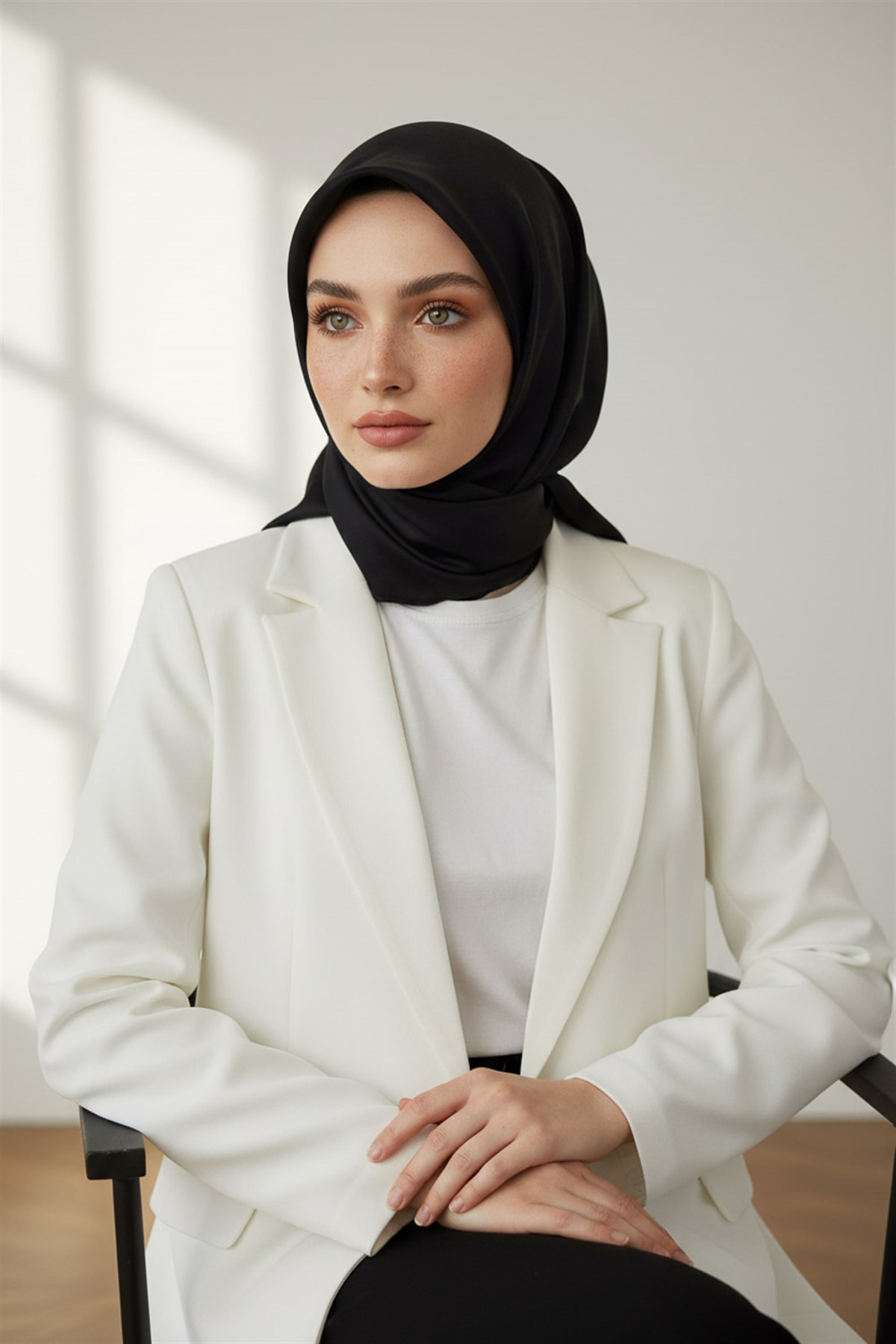 %100 Twill İpek Düz Siyah Renkli Daha Tok Exclusive Serisi 90x90 Eşarp Dikim Şekli : El Dikişi