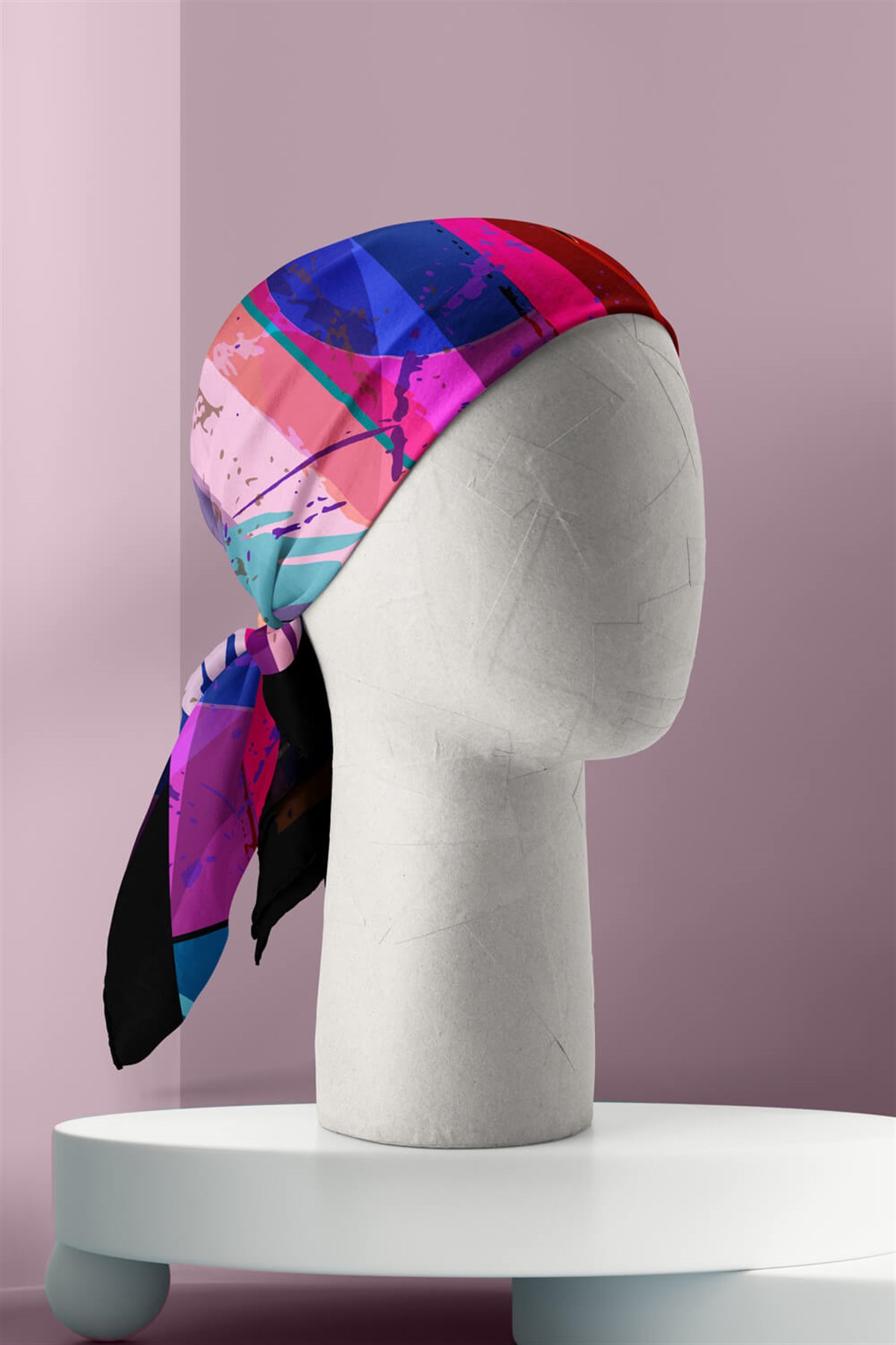 Violla Z18 Kadın Yağlı Boya Desenli Bandana 50x50 Mavi DG0269-22 Snz