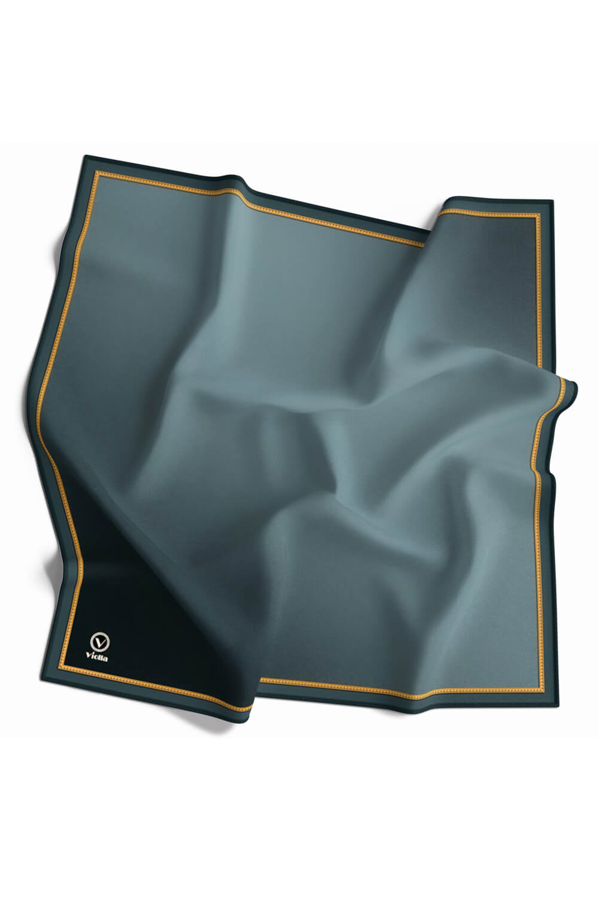 Twill Degrade Desenli Petrol Yeşili Renkli 90x90 Eşarp (İpek İçermez) Kenar Dikiş Şekli El Dikişli