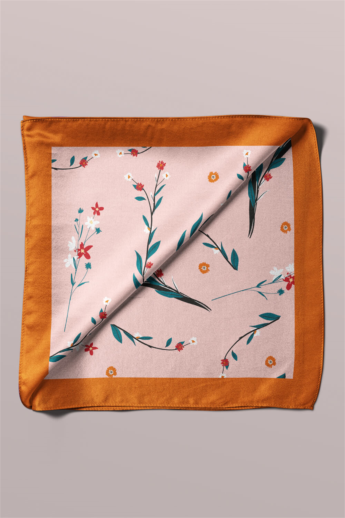 Y88 Kadın Flow Desenli Bandana 50x50 Pudra DG0170-22 Snz