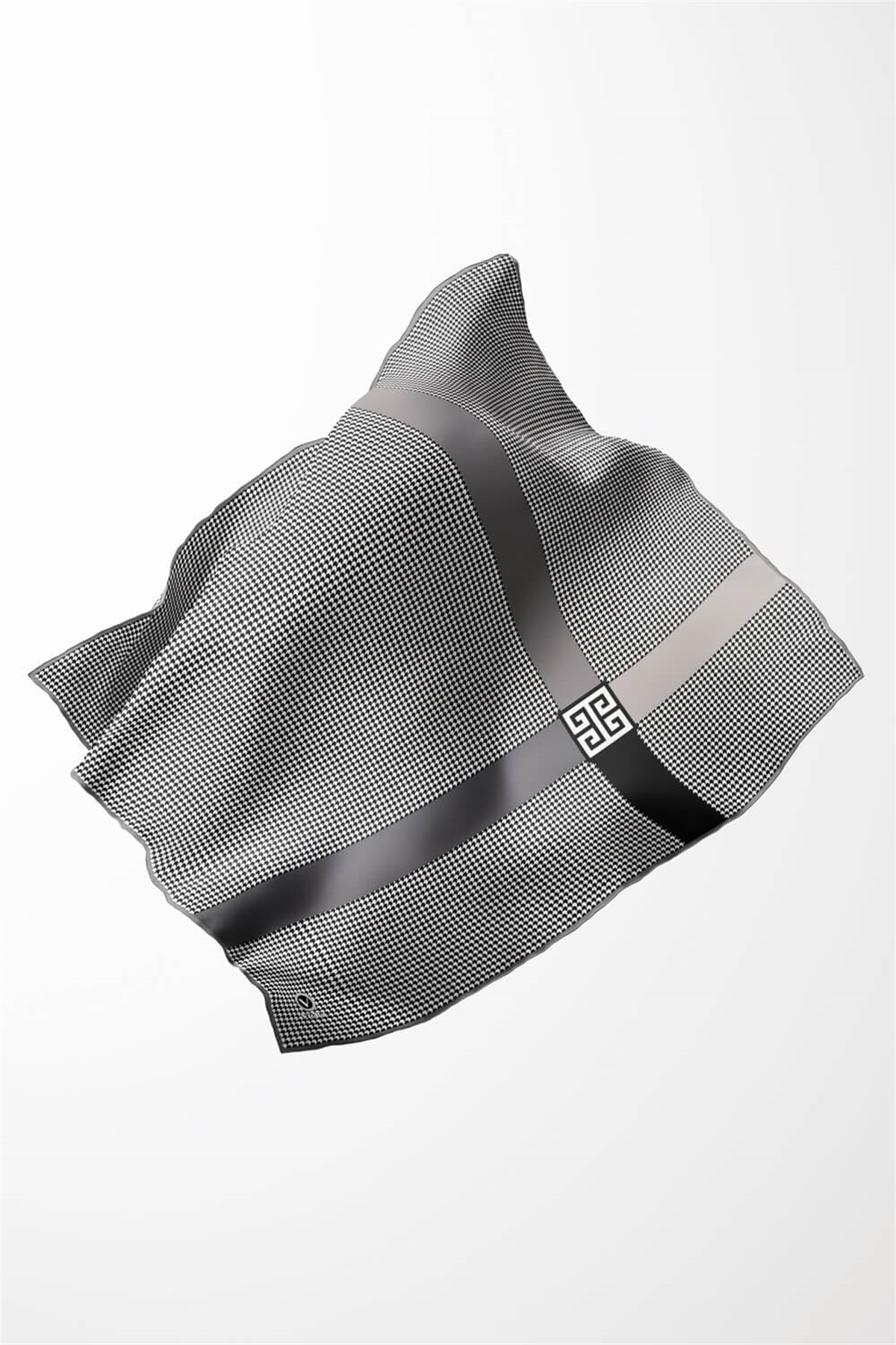 Twill Kazayaklı Şerit Desenli Gri Renkli 90x90 Eşarp (İpek İçermez) Dikim Şekli : El Dikişi
