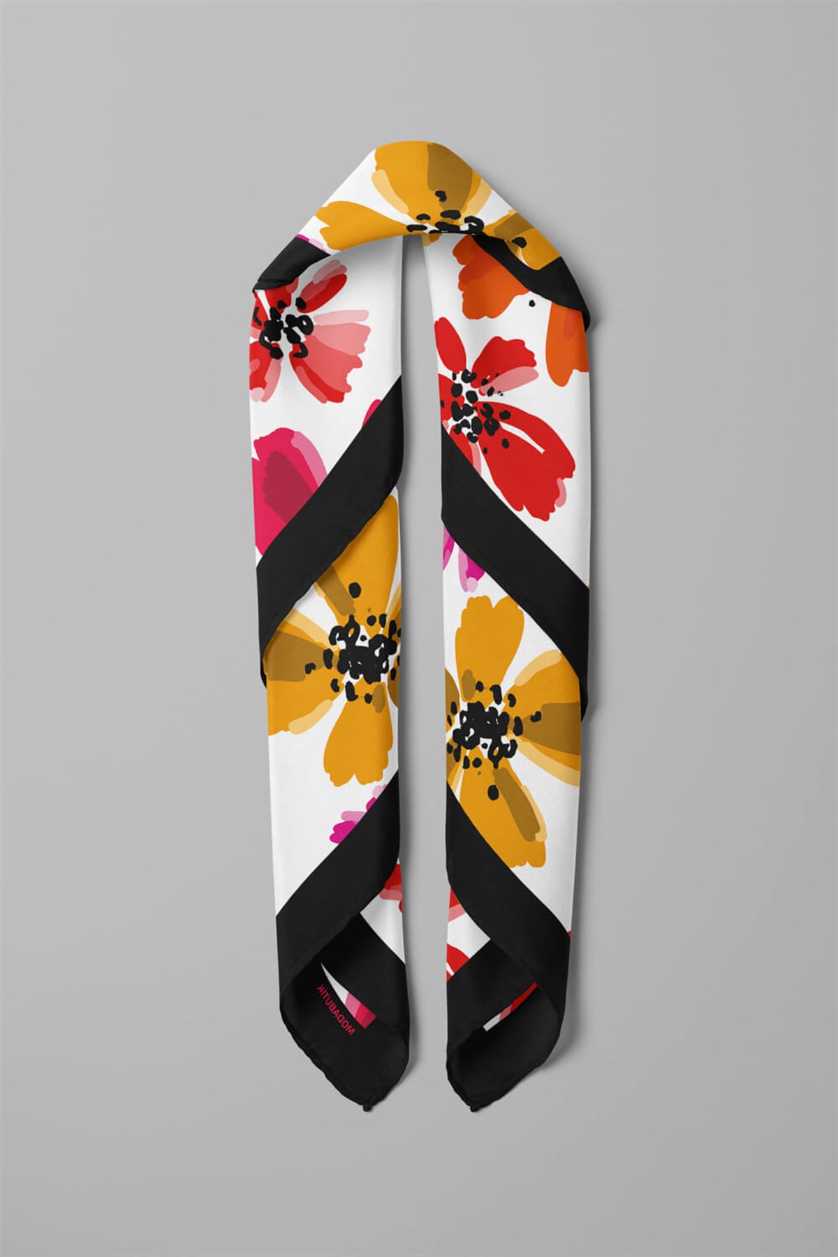 Violla D102 Kadın Çiçek Desenli Bandana 50x50 Kırmızı Sarı DG0176-22