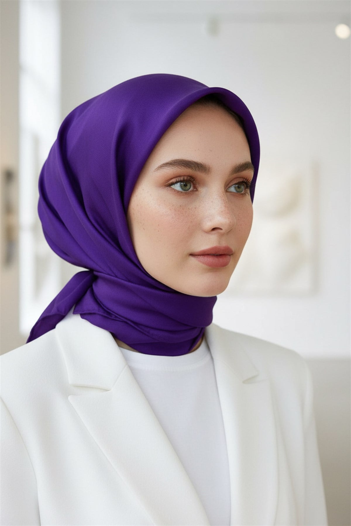%100 Twill İpek Düz Mor Renkli Daha Tok Exclusive Serisi 90x90 Eşarp Dikim Şekli : El Dikişi