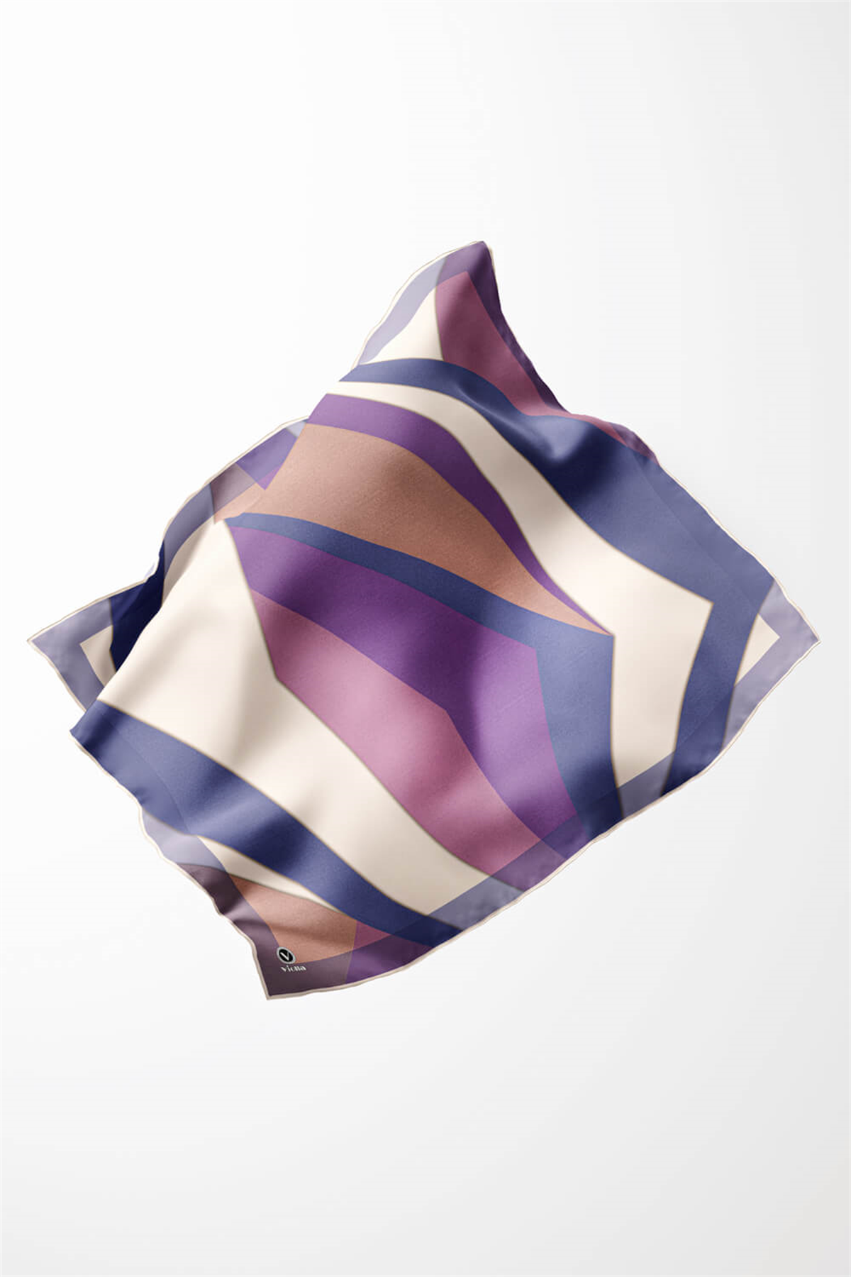Twill Geometrik Desenli İndigo - Saks Renkli 90x90 Eşarp (İpek İçermez) Dikim Şekli : El Dikişi