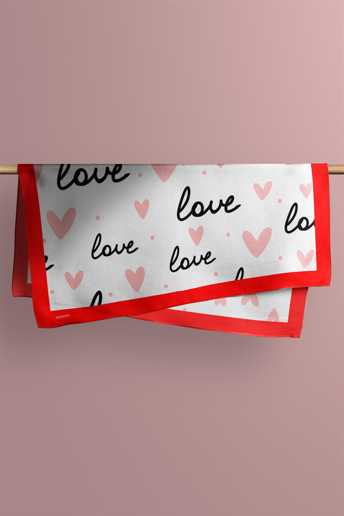 Violla Y13 Kadın Love Desenli Bandana 50x50 Pembe Beyaz DG0468-22