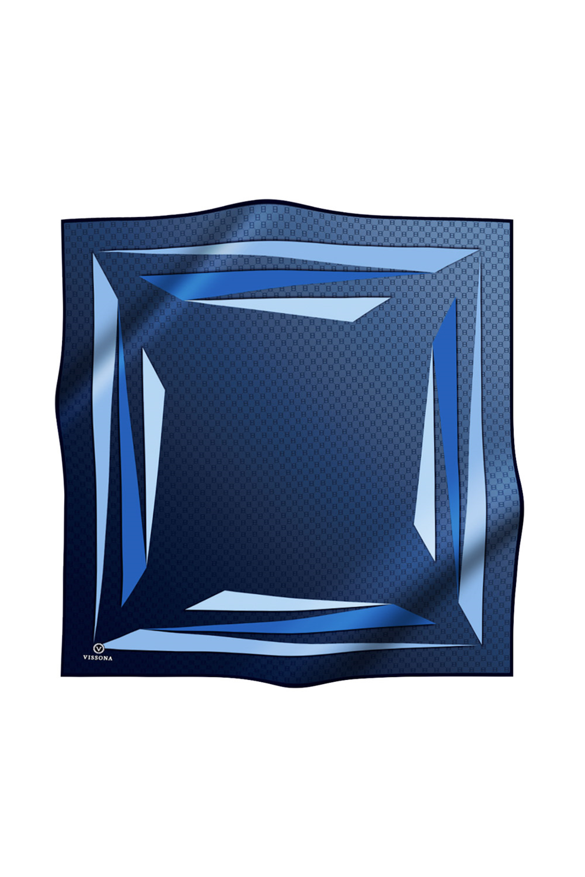 % 57 İPEK % 43 VİSKON Twill İpek Degrade Desenli Lacivert - İndigo Renkli 90x90 Eşarp Dikim Şekli : El Dikişi