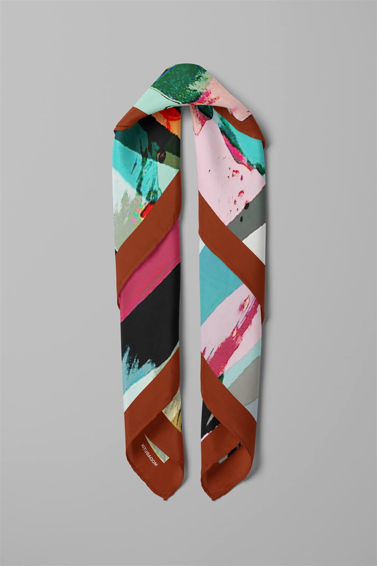 Violla Y8 Kadın Sulu Boya Desenli Bandana 50x50 Gri DG0479-22
