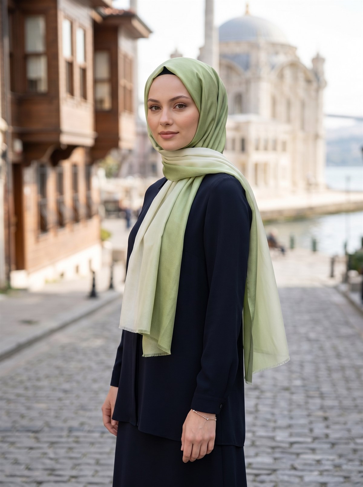 %100 Saf İpek Şal İnce Saten Vual Dokuma Degrade Desenli 90x210 Şal