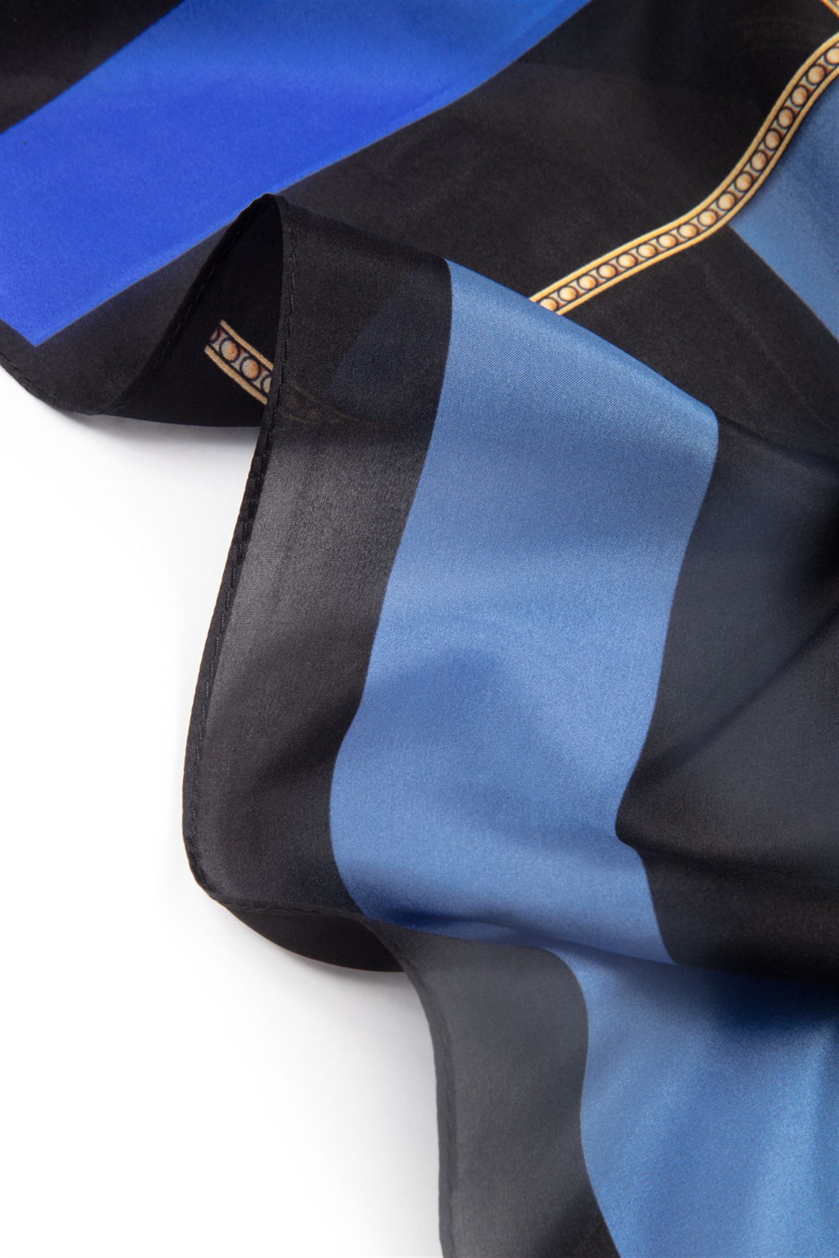 %100 İpek Şerit Ve Varak Desenli Saks - Fuşya Renkli 92x210 Şal