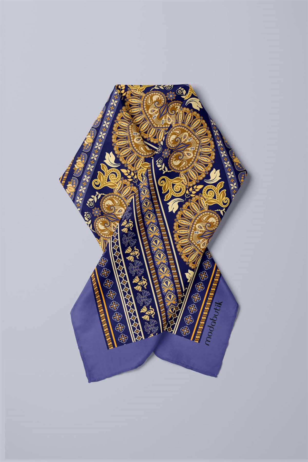 Violla Z71 Kadın Sarı  Sax Şeritler Ve Kalpler  Desenli 50x50 Bandana HYL DG0634-22