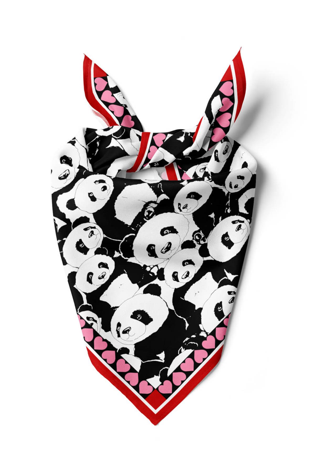 Vissona Panda Desenli İpek Bandana