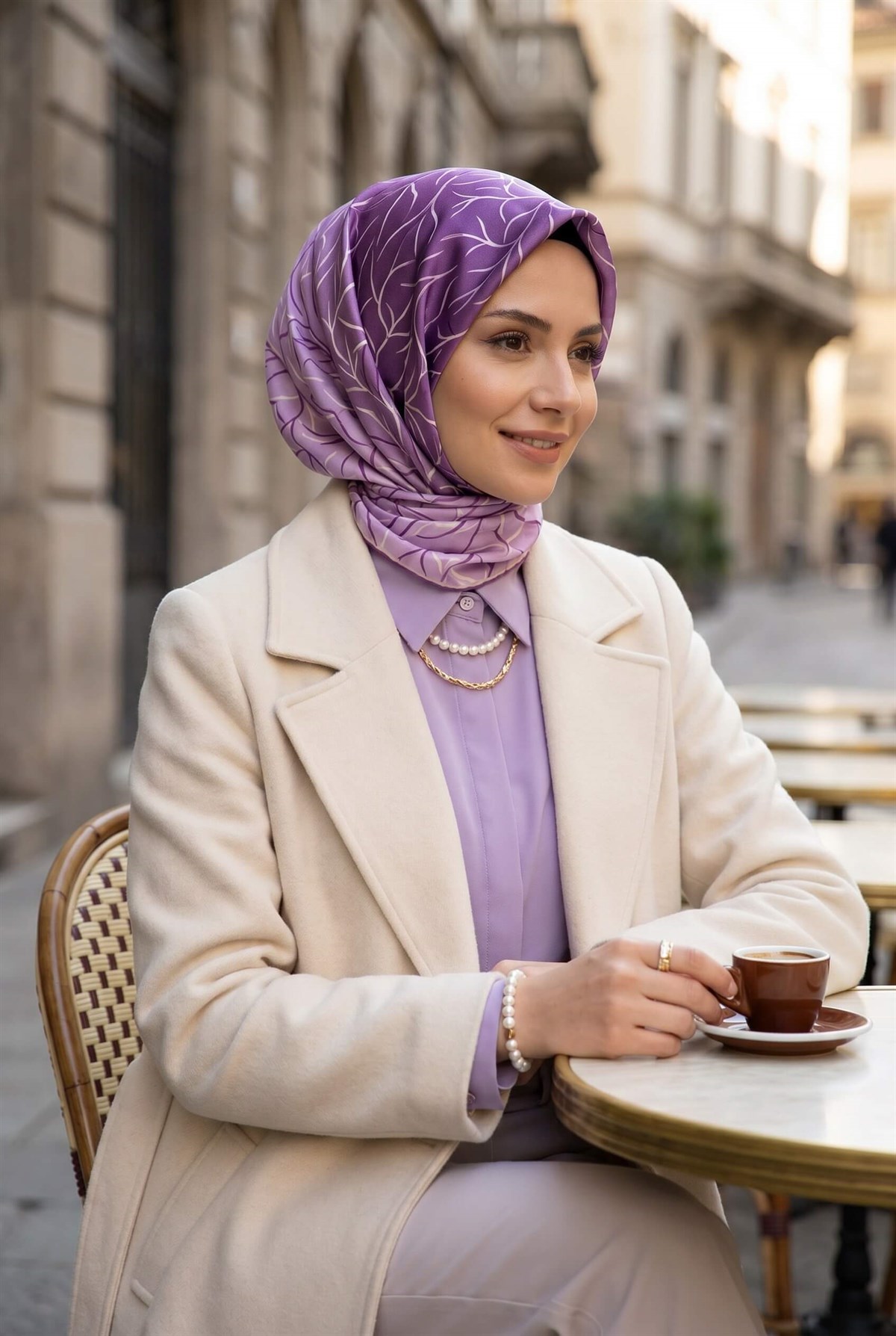 %100 Twill İpek Degrade Desenli Lila Renkli 90x90 Eşarp Dikim Şekli : El Dikişi