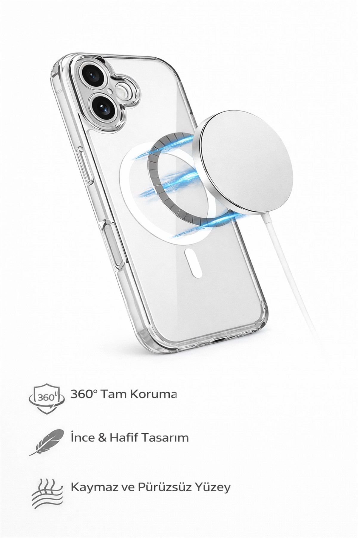 iPhone 17 Uyumlu Kamera Korumalı Magsafe Wireless Şarj Özellikli Lüks Şeffaf Silikon Telefon Kılıfı
