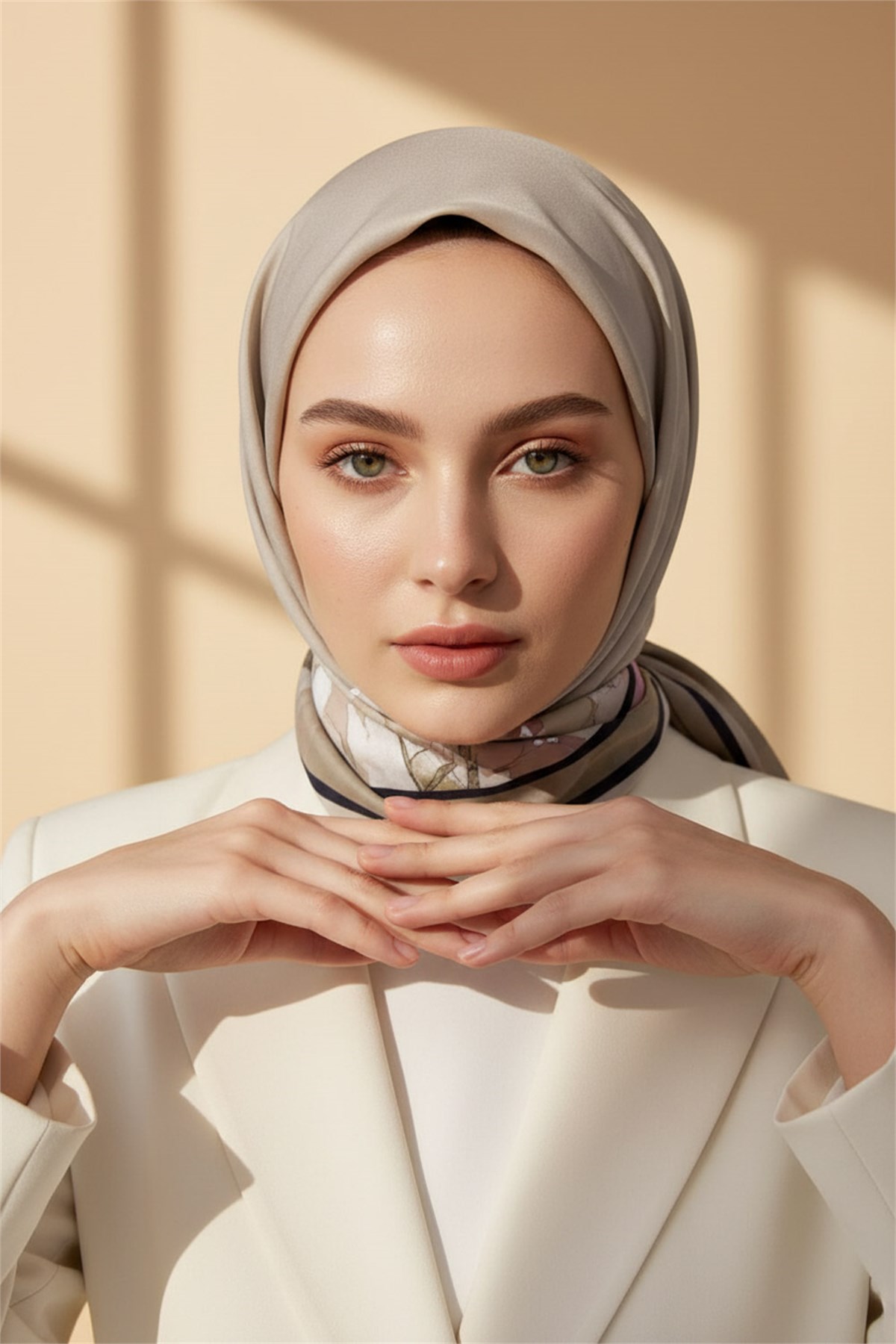KREP ÇİÇEK DESENLİ BEJ - GÜL KURUSU RENKLİ 75X195 KIRIŞMAZ ŞAL