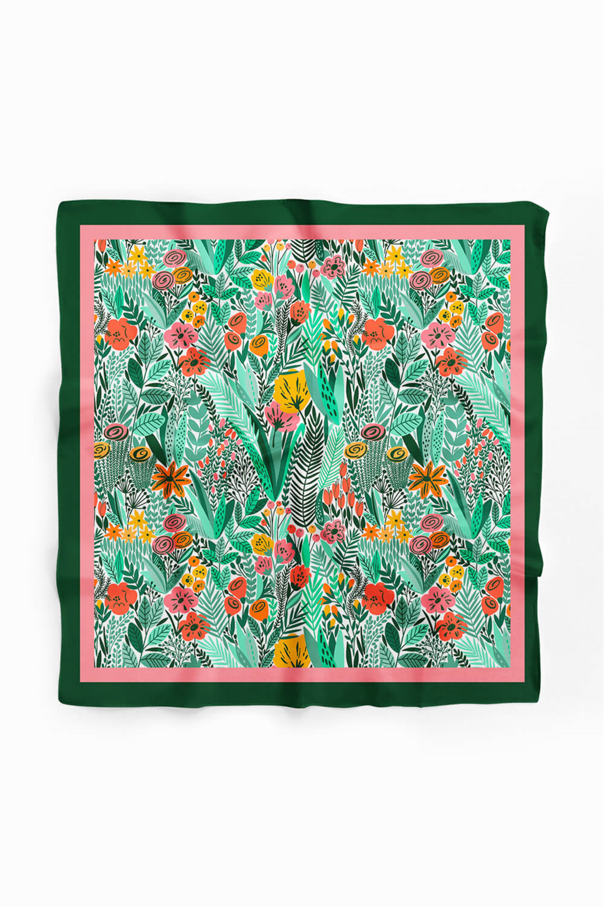 A44 Kadın Yeşil Greenery Desenli 50x50 Bandana HYL DG0720-22