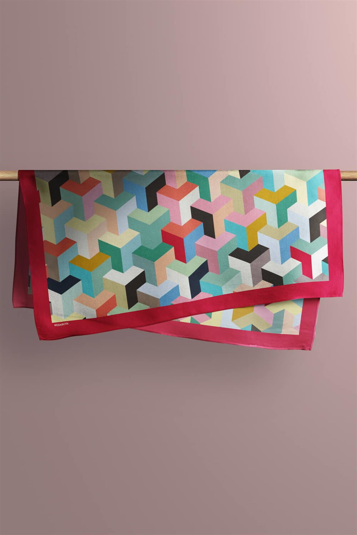 V38 Kadın Geometric Mix Desenli Bandana 50x50  DG0124-22