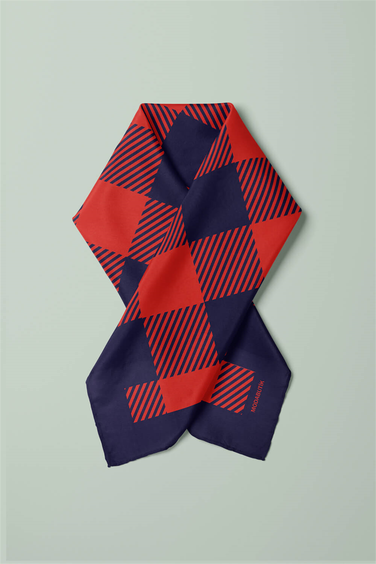 D95 Kadın Ekose Desenli Bandana 50x50 DG0172-22