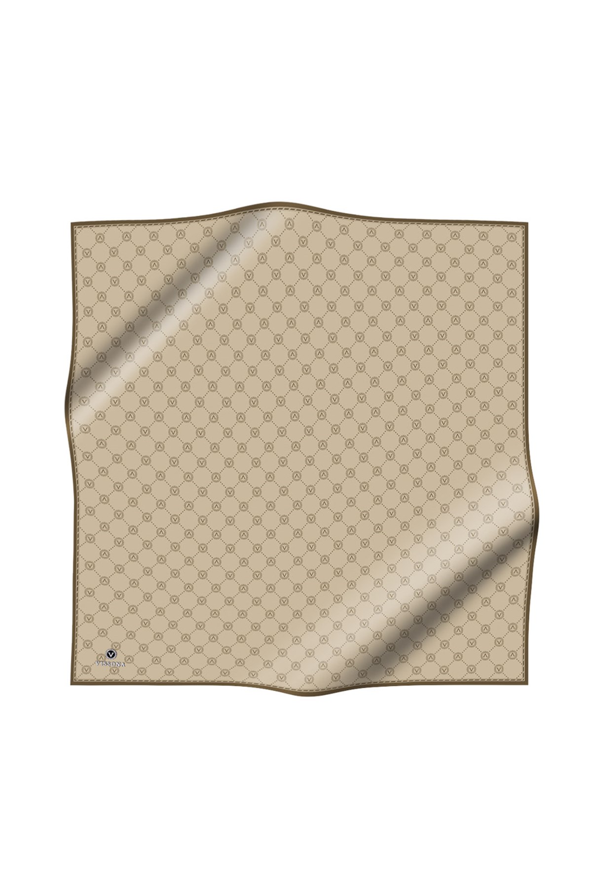 %100 Twill İpek Monogram Desenli Bej Renkli 90x90 Eşarp Dikim Şekli : El Dikişi