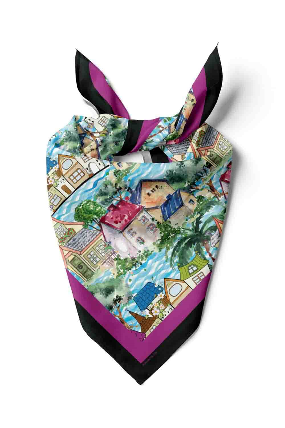 D61 Kadın Mor Açık Mavi Casa Desenli 50x50 Bandana HYL DG01150-22