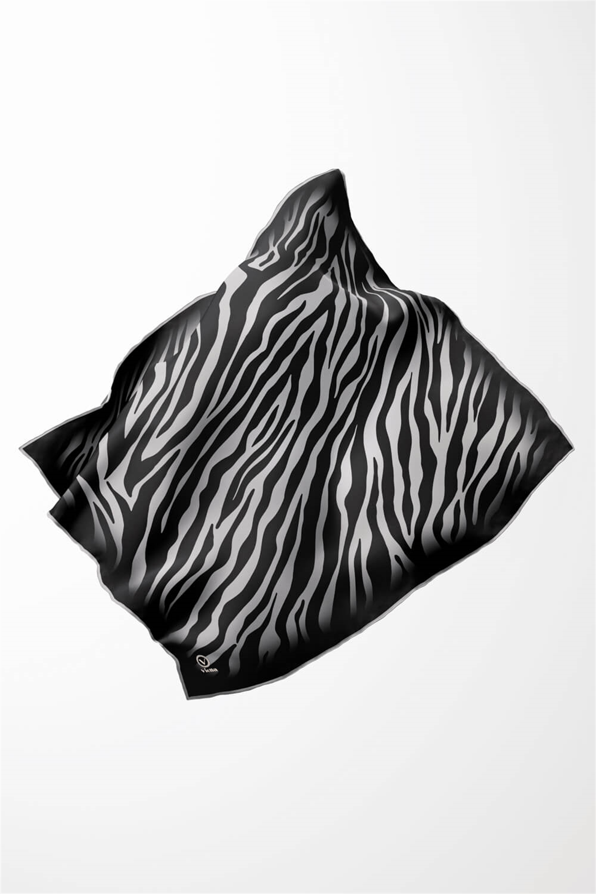 Twill Zebra Desenli Gümüş Renkli 90x90 Eşarp (İpek İçermez) Dikim Şekli : El Dikişi