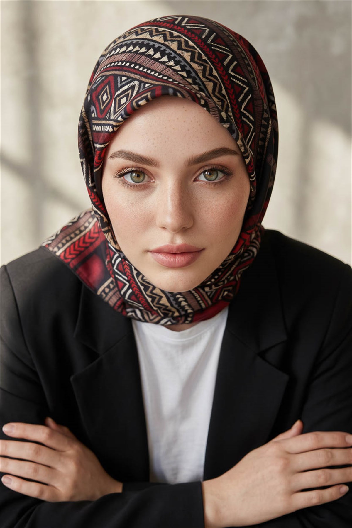%100 Twill İpek Etnik Desenli Siyah - Bordo Renkli 90x90 Eşarp Dikim Şekli : El Dikişi