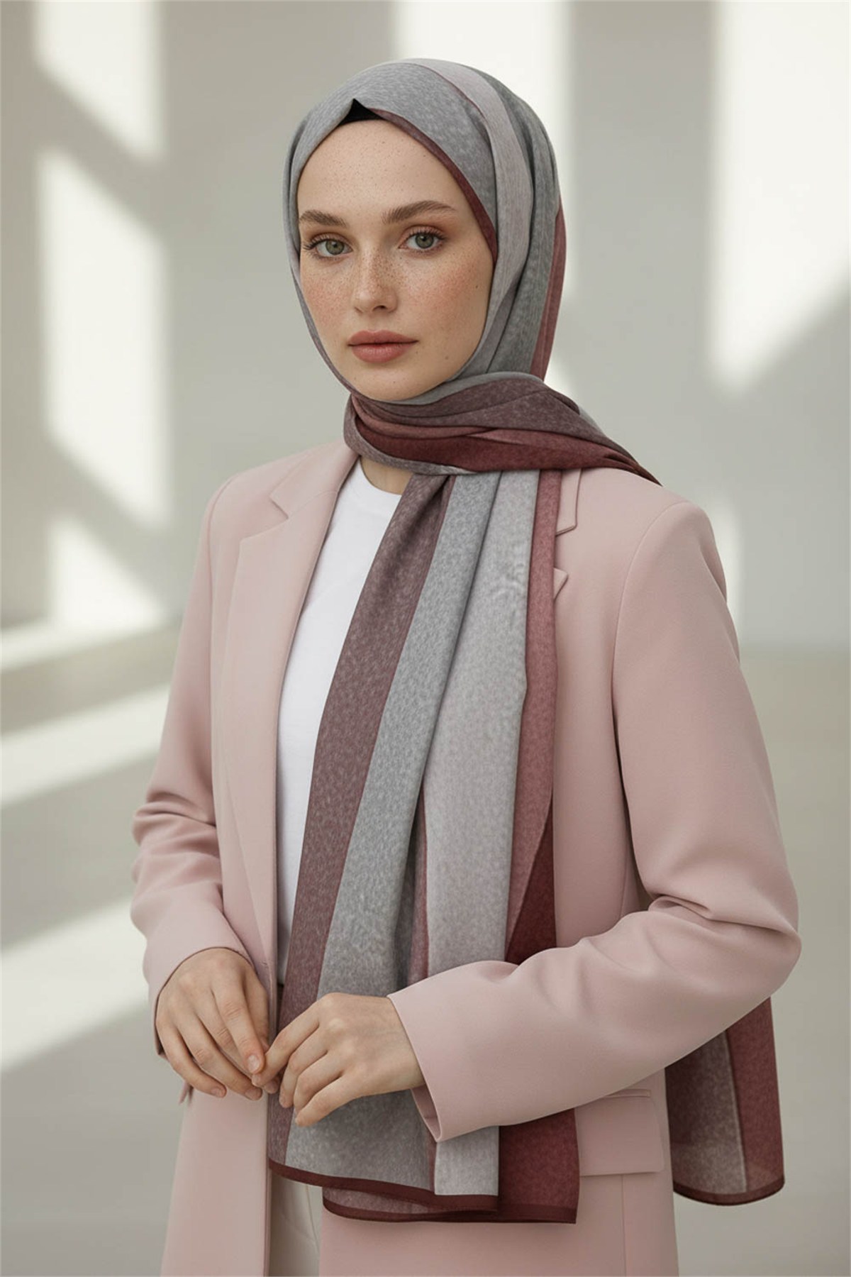 KREP DALGA DESENLİ GÜL KURUSU RENKLİ 75X195 KIRIŞMAZ ŞAL