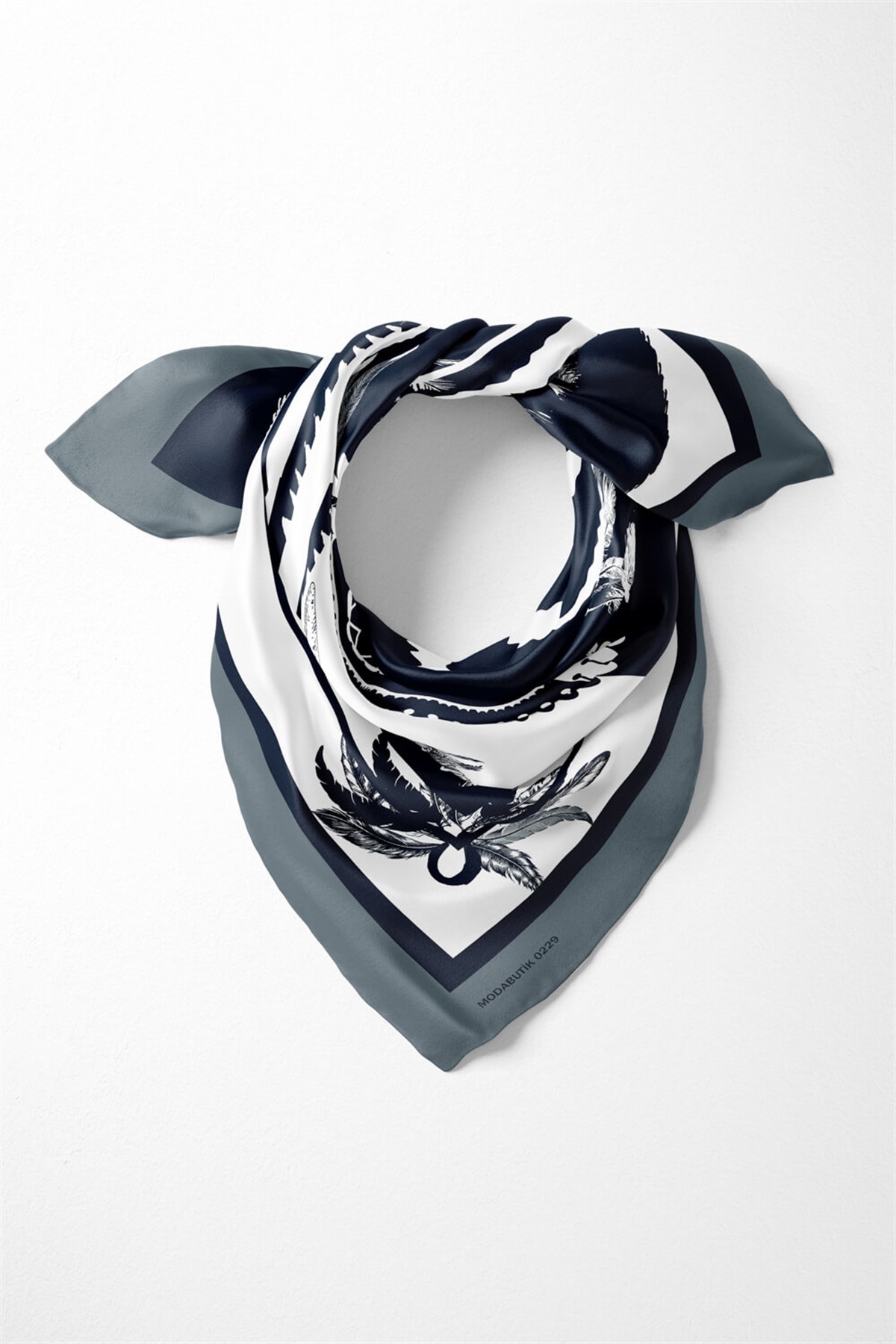 Violla D50 Kadın Etnik Desenli Bandana 50x50 Lacivert DG0229-22 Snz