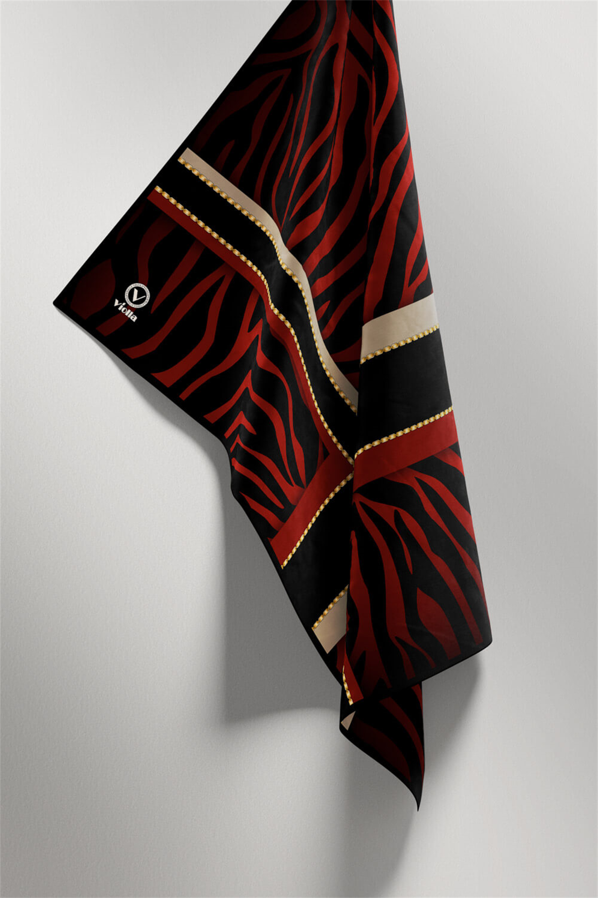 Twill Zebra Desenli Siyah - Bordo Renkli 90x90 Eşarp (İpek İçermez) Dikim Şekli : El Dikişi