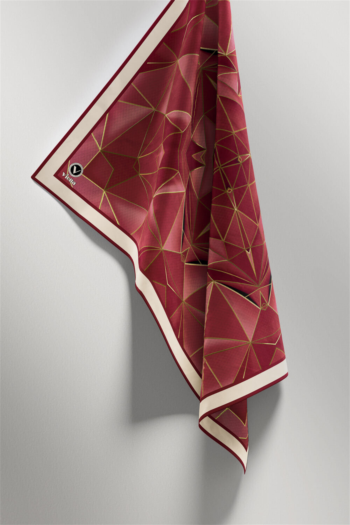 Twill Geometrik Desenli Mürdüm Renkli 90x90 Eşarp (İpek İçermez) Kenar Dikiş Şekli El Dikişli