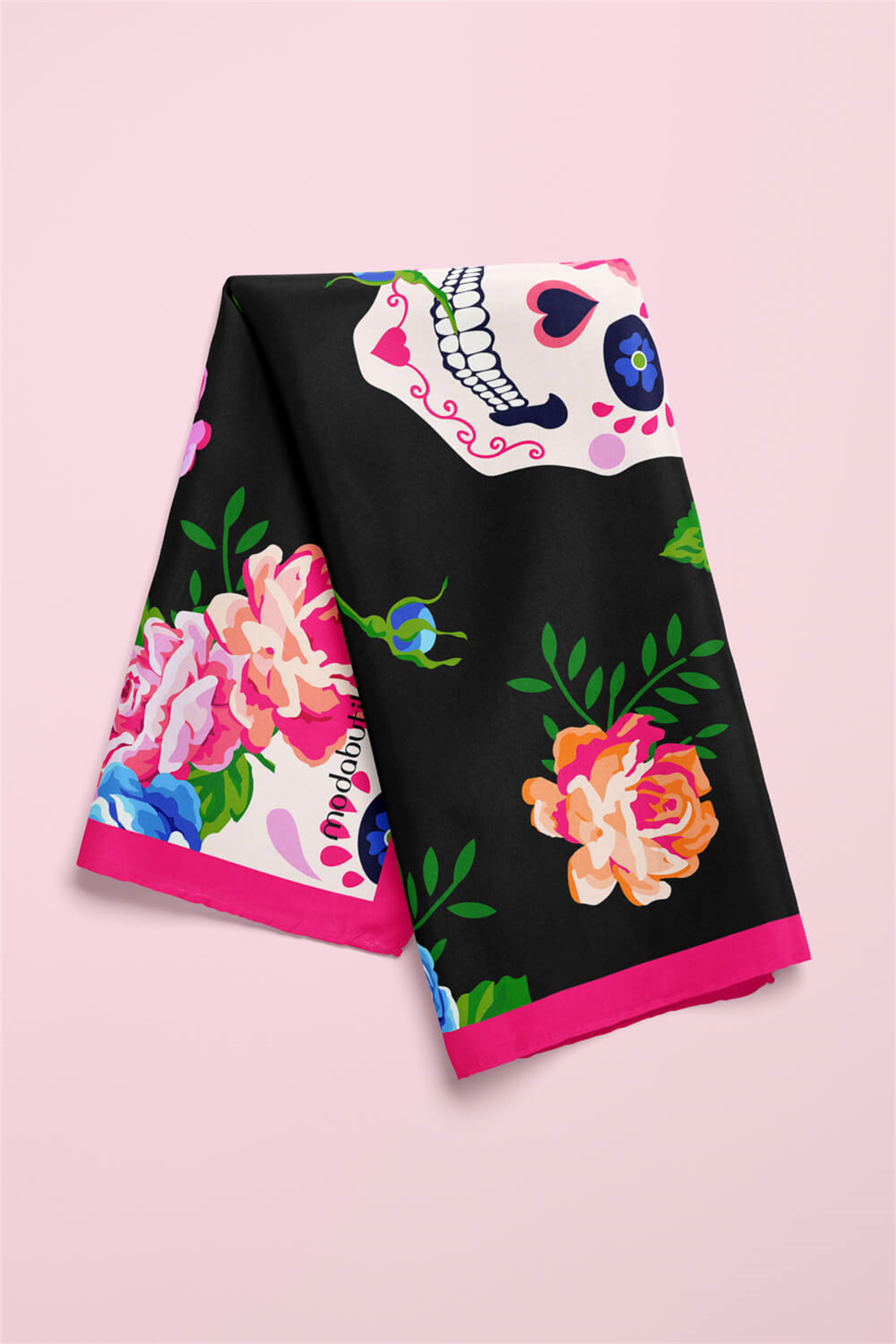 B25 Modabutik Kurukafa Desenli Çiçekli Bandana