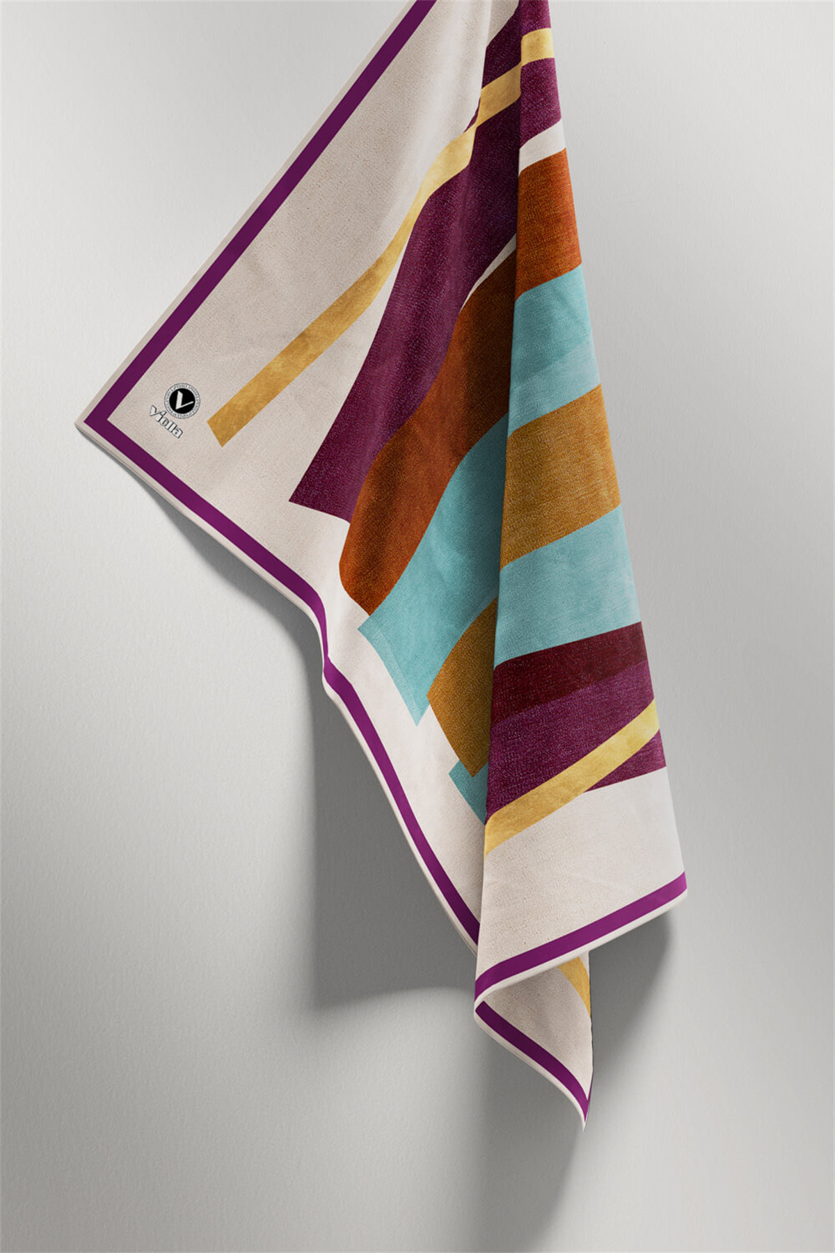Twill Geometrik Desenli Mürdüm Renkli 90x90 Eşarp (İpek İçermez) Kenar Dikiş Şekli El Dikişli
