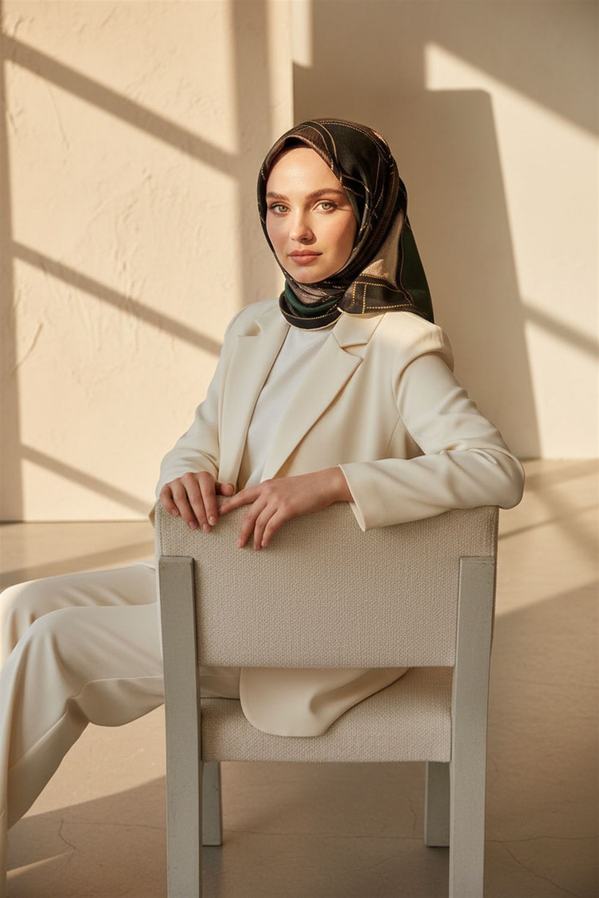 100% Twill İpek Gold Detaylı Kare Desenli Siyah - Zümrüt Yeşili Renkli 90x90 Dikim Şekli : El Dikişi
