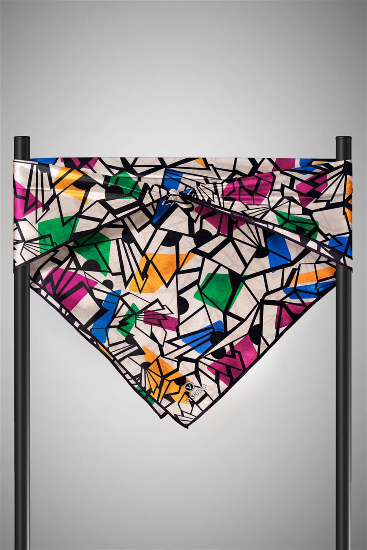 %100 Twill Renkli Petek Desenli Fuşya - Benetton Yeşili Renkli 90x90 Eşarp Dikim Şekli: El Dikişii