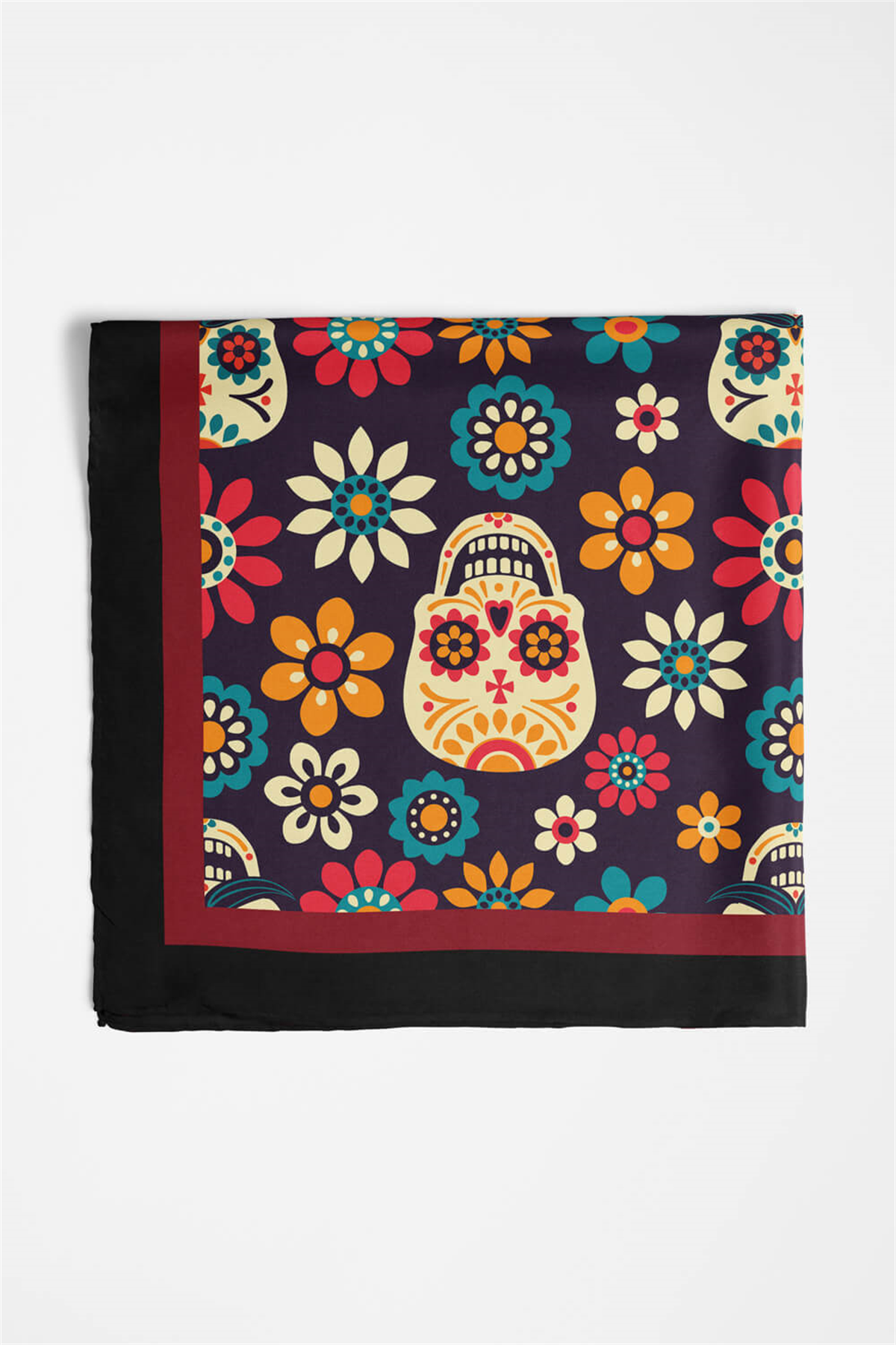 B53 Kadın Mor Skull  Desenli 50x50 Bandana HYL DG0702-22