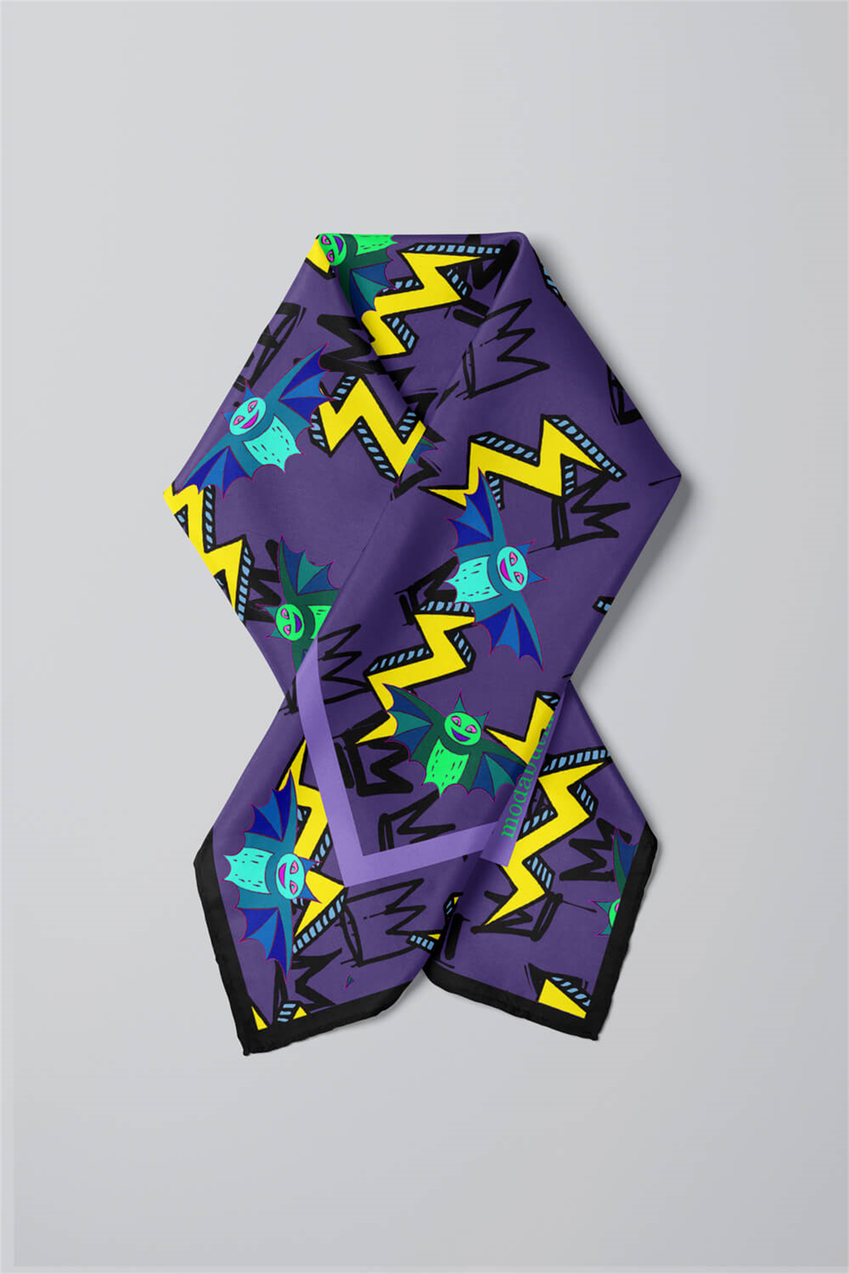 D54 Kadın Comics Desenli Bandana 50x50 Mor DG0235-22