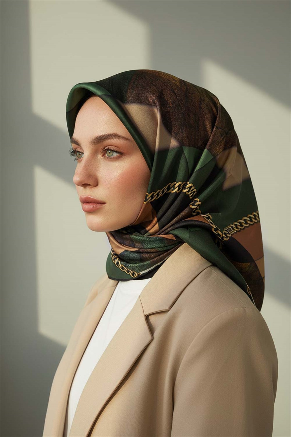 % 57 İPEK % 43 VİSKON Twill İpek Taş Efekti Desenli Zümrüt Yeşili - Siyah Renkli 90x90 Eşarp Dikim Şekli : El Dikişi