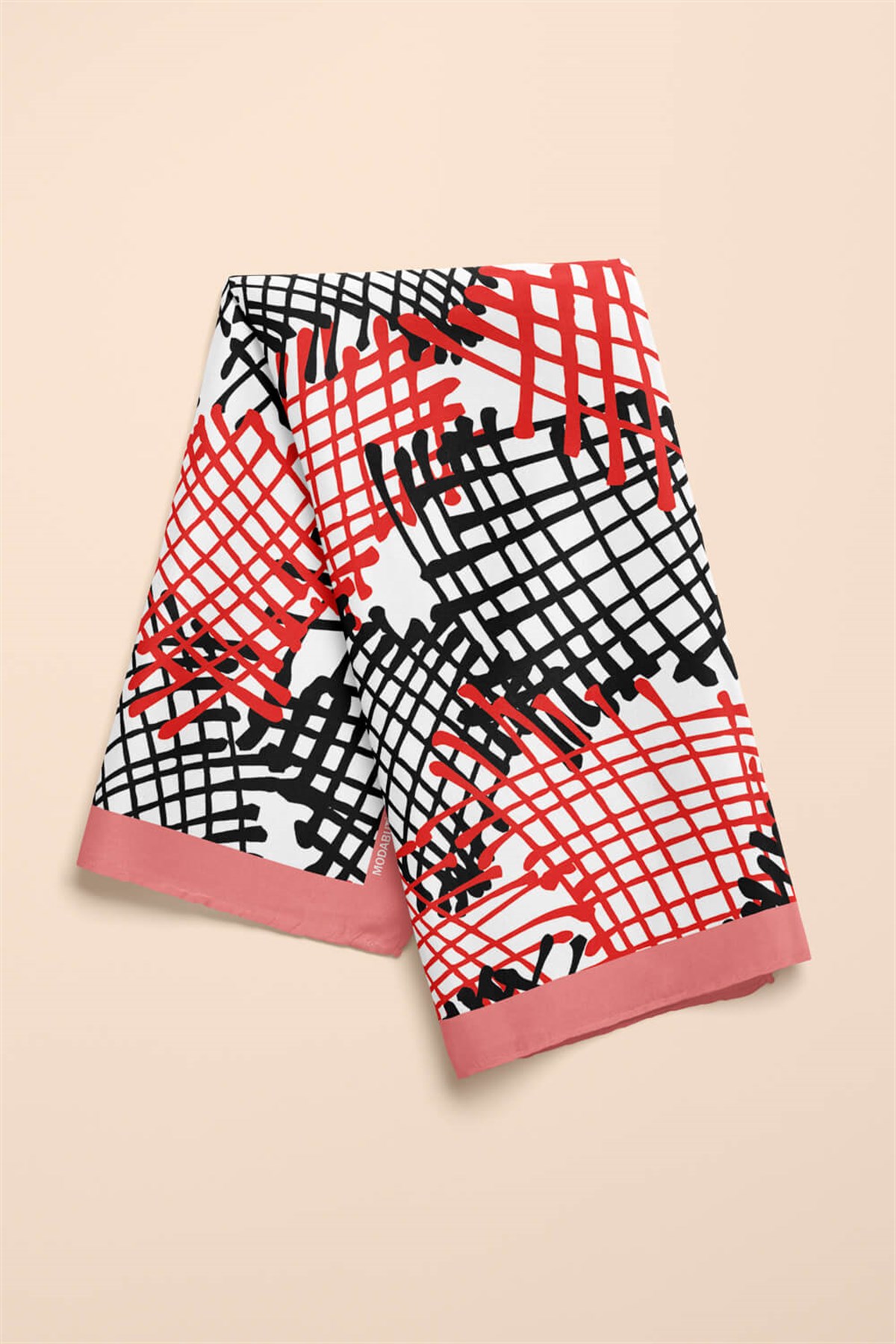 Violla Y58 Kadın Kare Desenli Bandana 50x50 Siyah Kırmızı DG0129-22