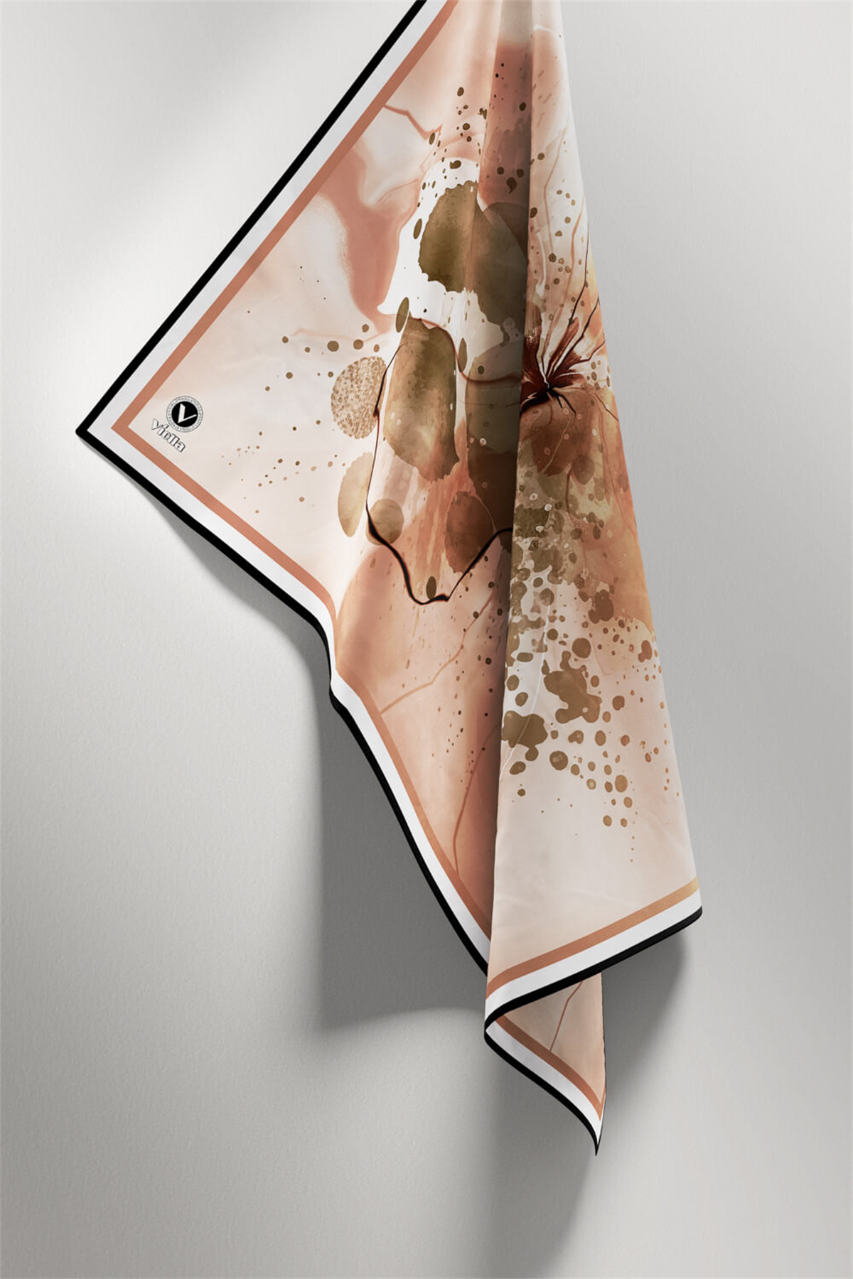 Twill Suluboya Çiçek Desenli Vizon Renkli 90x90 Soft Eşarp Kenar Dikiş Şekli El Dikişli