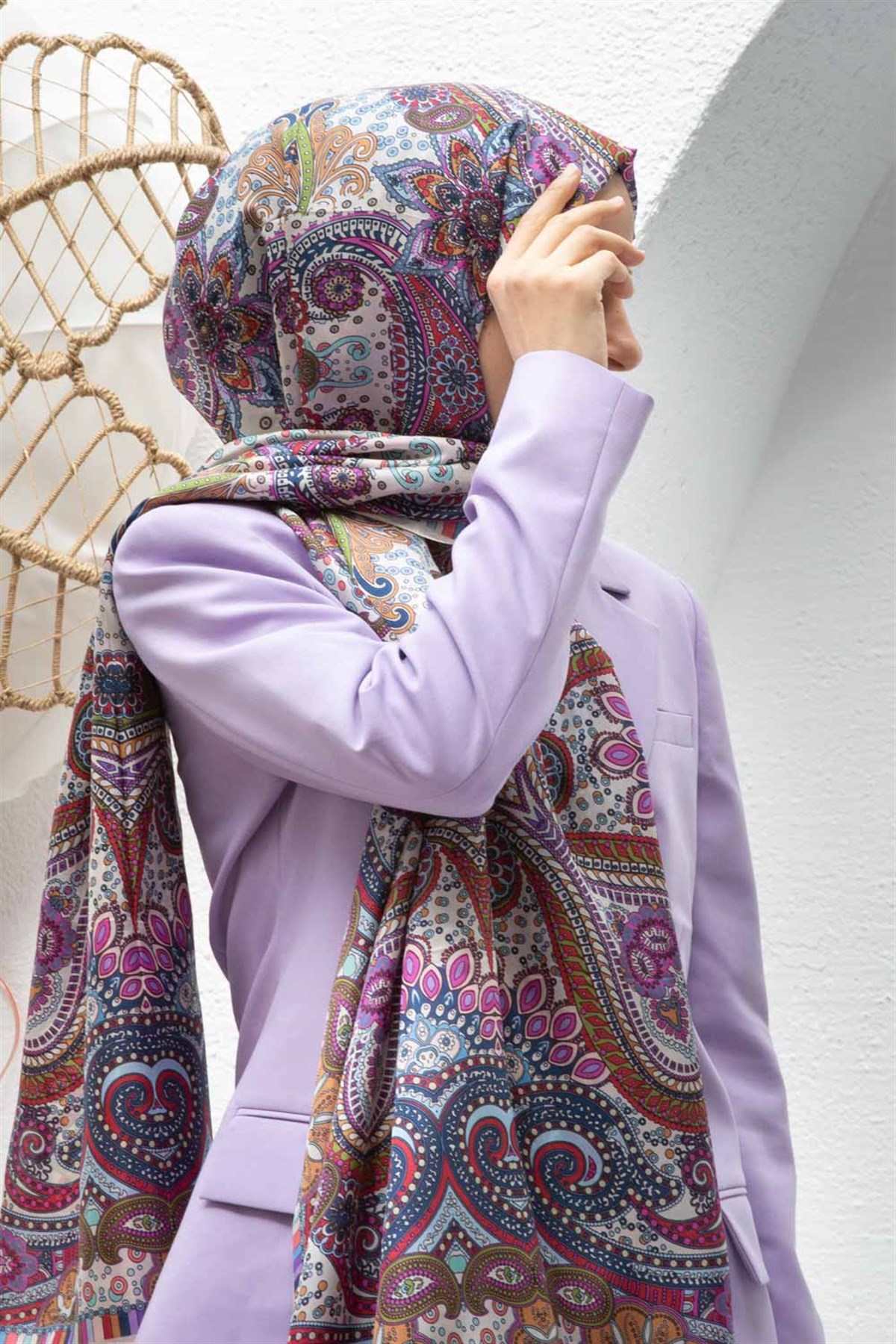 100% İpek Etro Desenli Krem Renkli 92x210 Şal