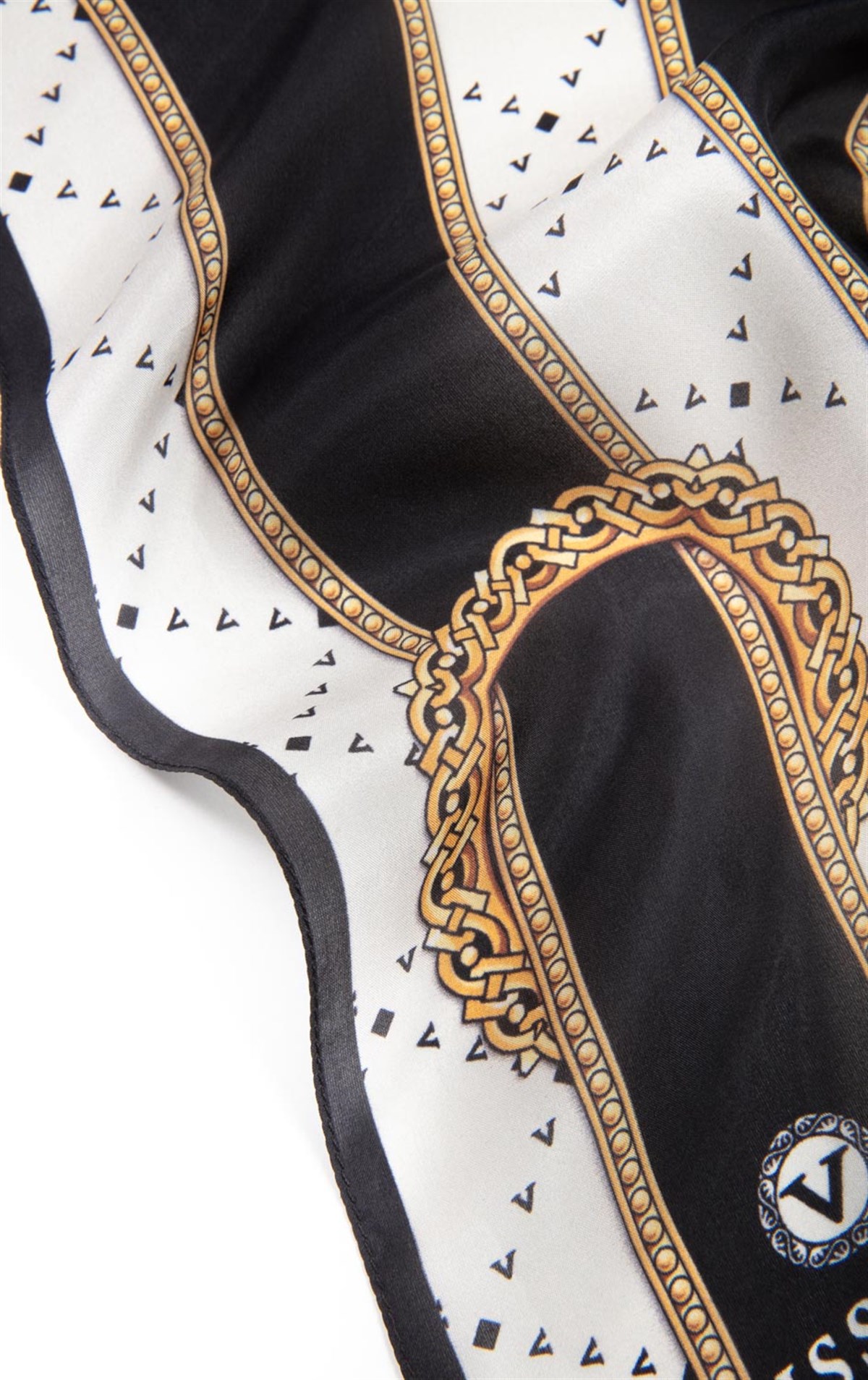 100% İPEK KEMER DESENLİ SİYAH - BEYAZ RENKLİ ŞAL