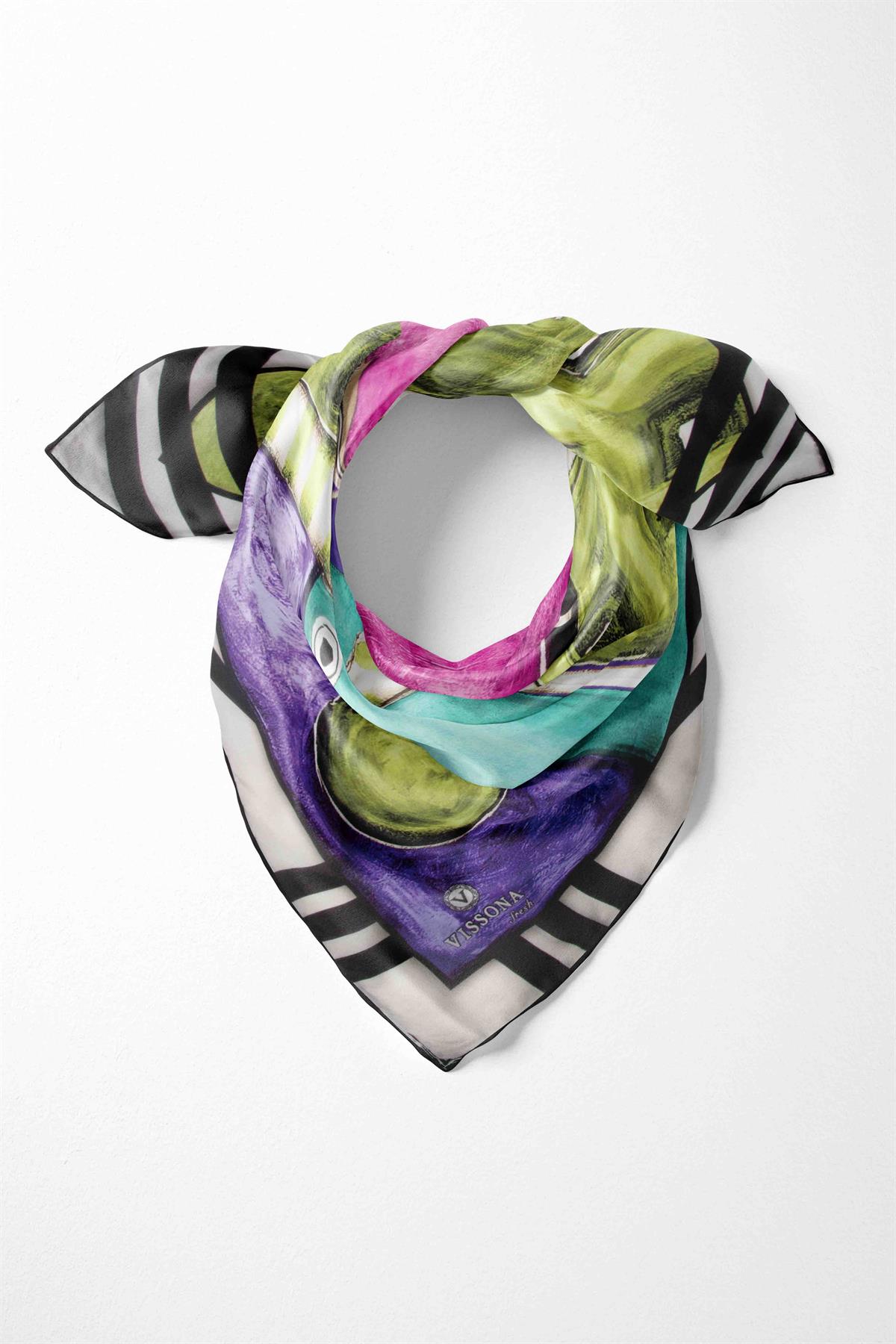 %100 İpek Kadın Desenli Bandana 80x80