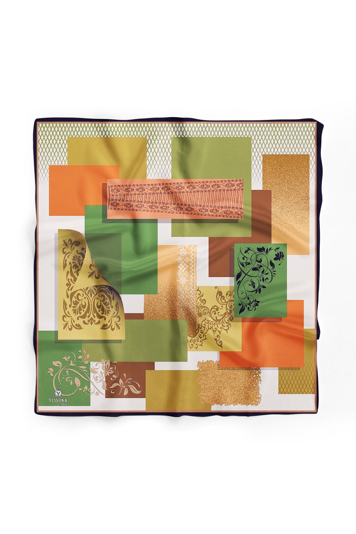 %100 İpek Kadın Desenli Bandana 80x80