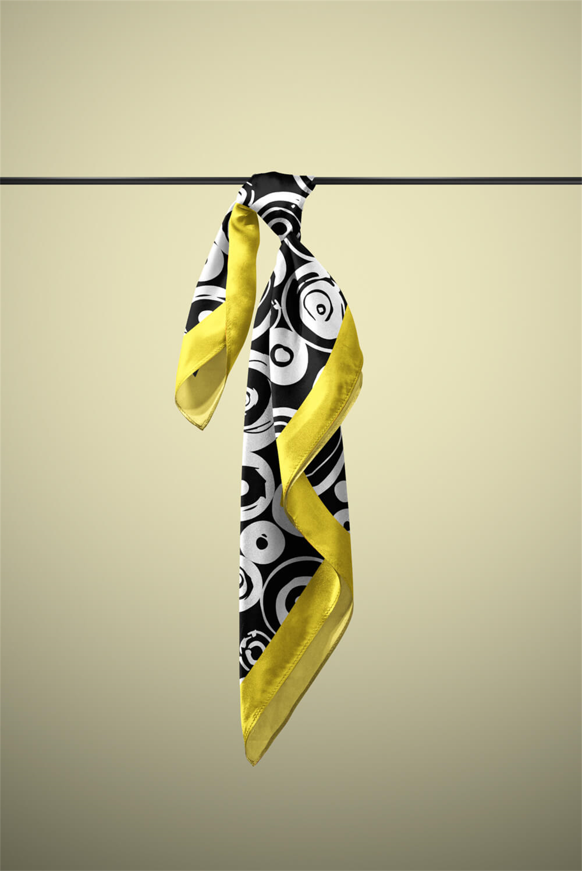 F51 Kadın Halka Desenli Bandana 50x50 Siyah Beyaz DG0327-22